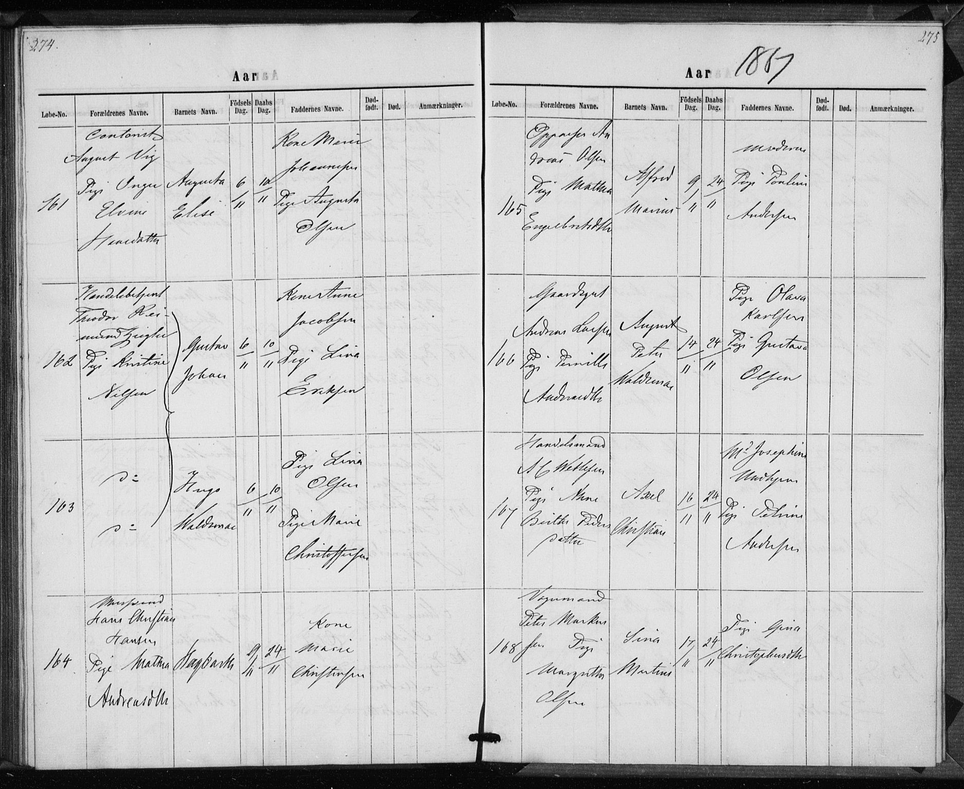 Rikshospitalet prestekontor Kirkebøker, AV/SAO-A-10309b/K/L0002/0002: Baptism register no. 2.2, 1860-1868, p. 274-275