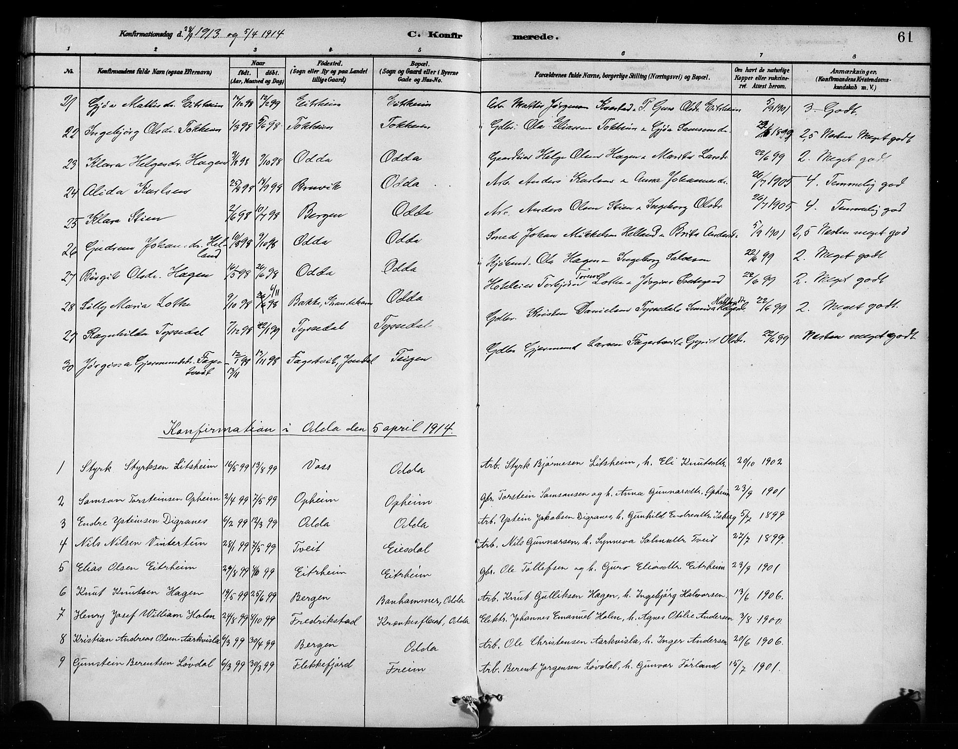 Odda Sokneprestembete, SAB/A-77201/H/Haa: Parish register (official) no. A 2, 1880-1915, p. 61