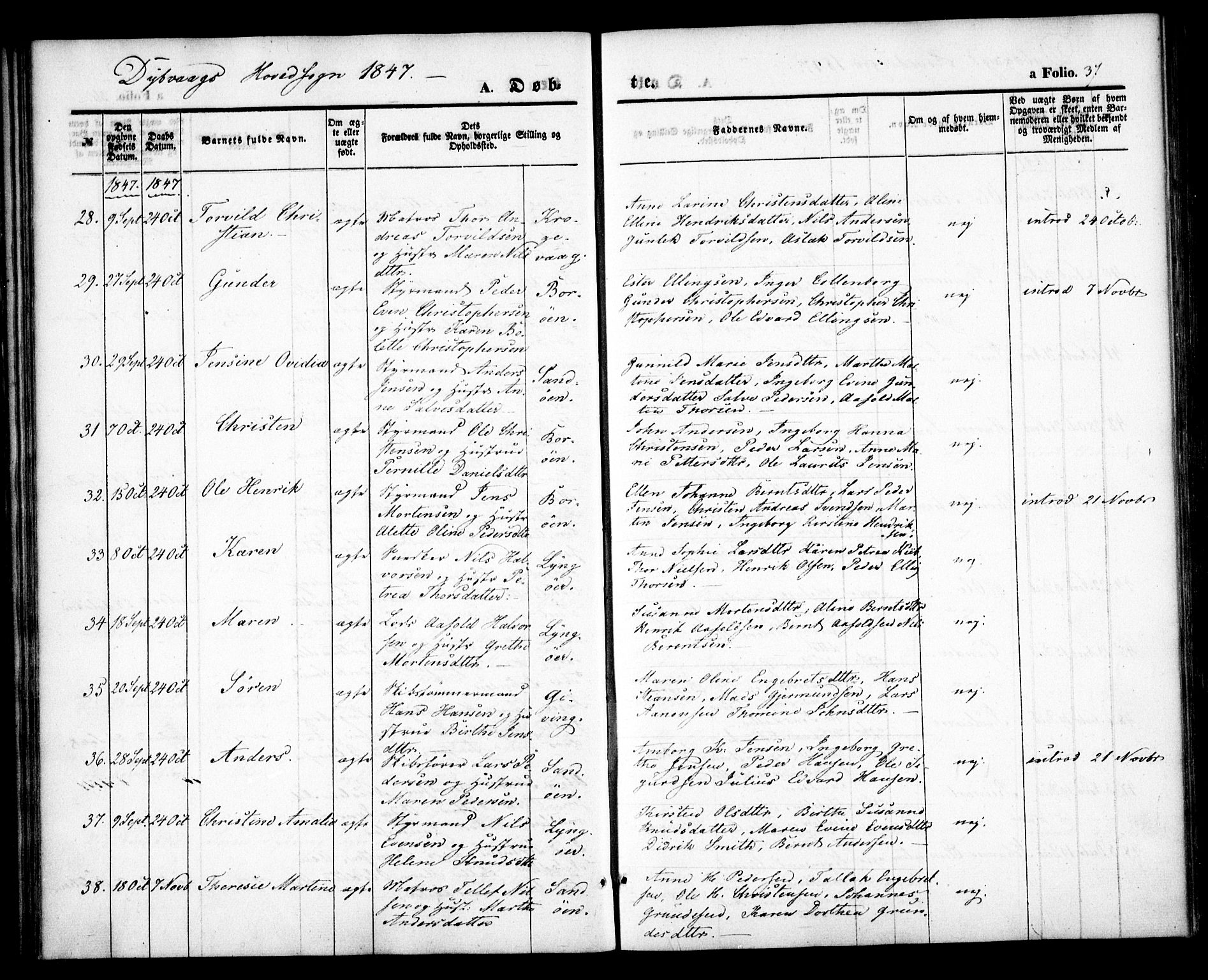 Dypvåg sokneprestkontor, AV/SAK-1111-0007/F/Fa/Faa/L0005: Parish register (official) no. A 5, 1841-1854, p. 37