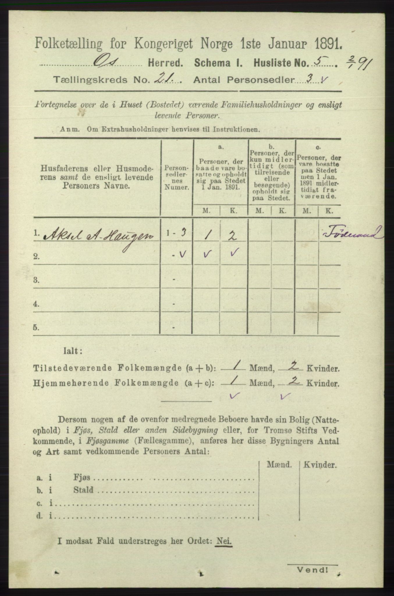 RA, 1891 census for 1243 Os, 1891, p. 4822