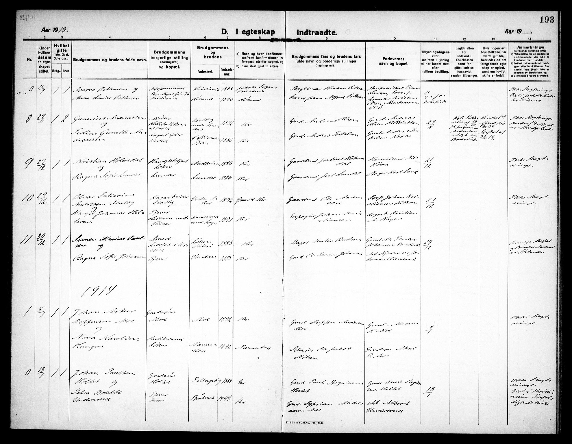 Høland prestekontor Kirkebøker, AV/SAO-A-10346a/F/Fa/L0016: Parish register (official) no. I 16, 1912-1921, p. 193