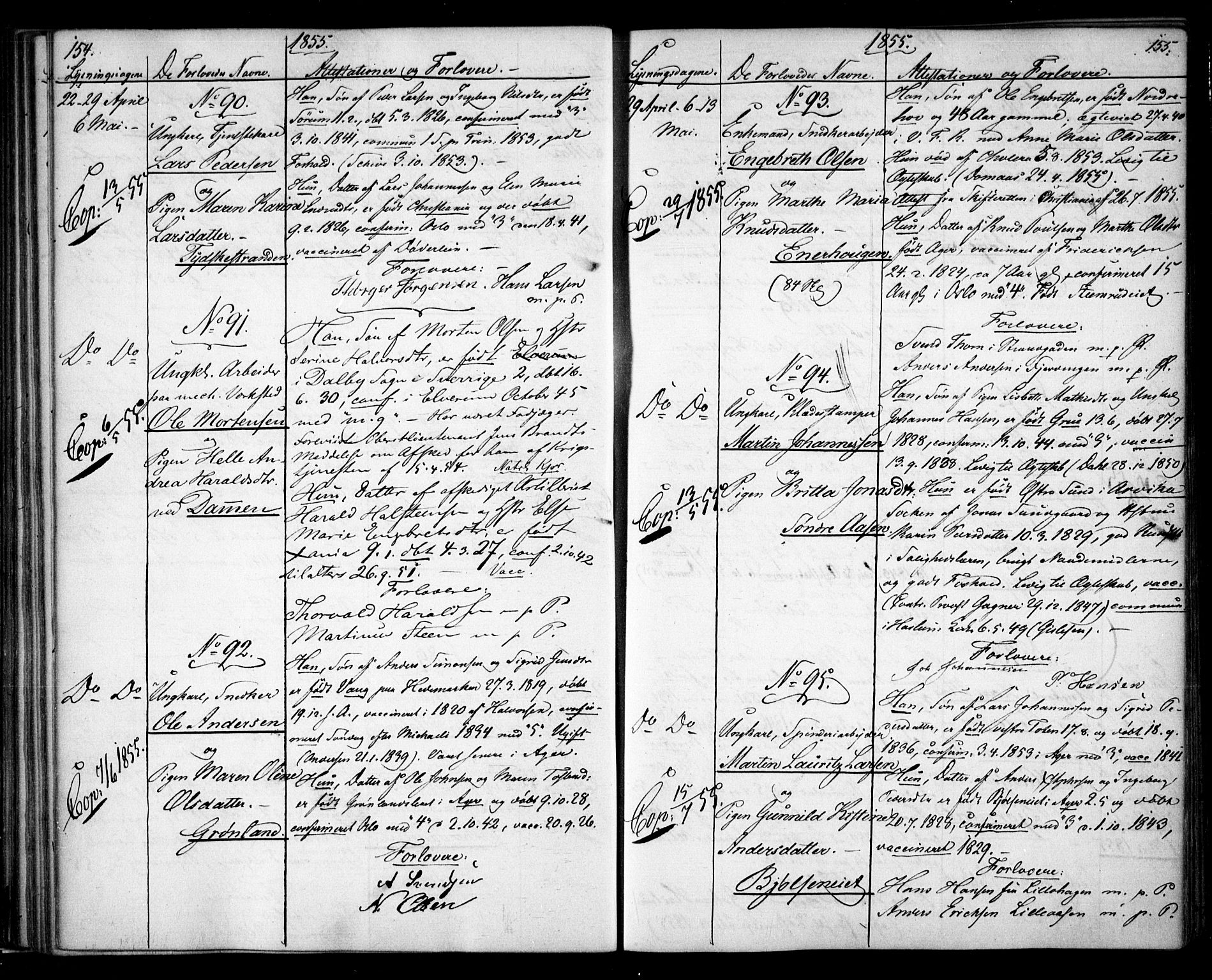 Aker prestekontor kirkebøker, AV/SAO-A-10861/H/L0005: Banns register no. 5, 1853-1864, p. 154-155