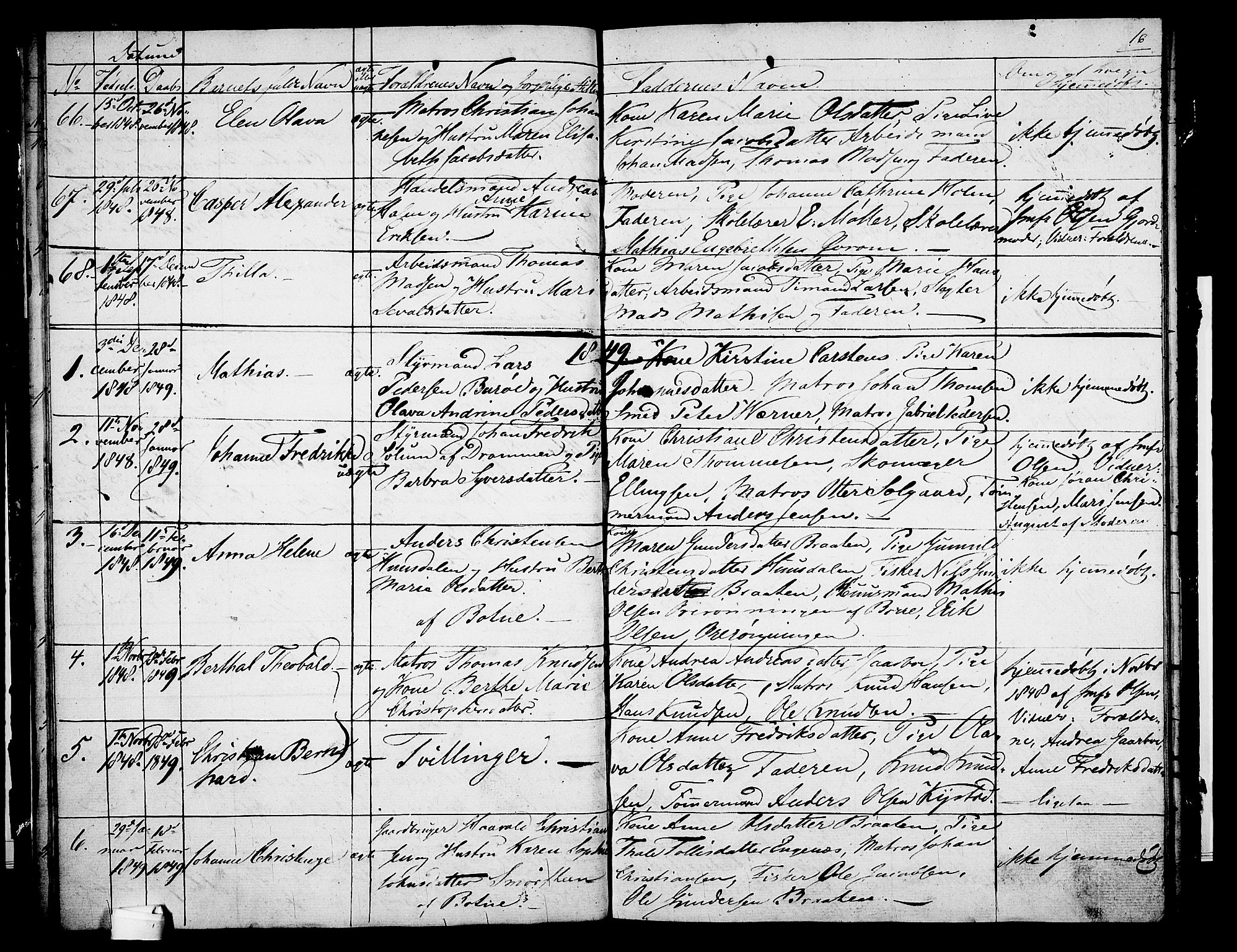 Holmestrand kirkebøker, AV/SAKO-A-346/G/Ga/L0002: Parish register (copy) no. 2, 1846-1849, p. 16