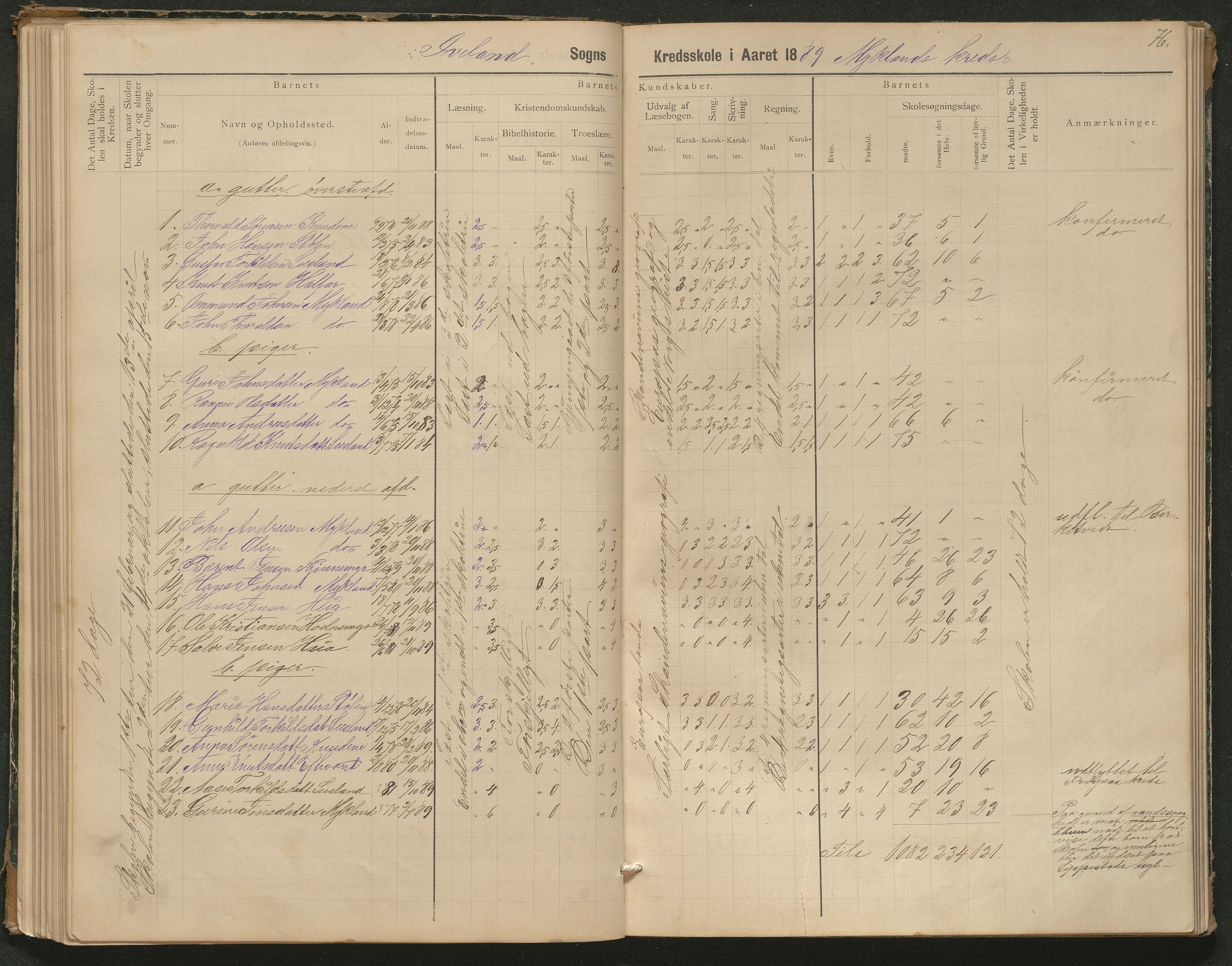 Iveland kommune, De enkelte kretsene/Skolene, AAKS/KA0935-550/A_3/L0002: Skoleprotokoll for Iveland sogns søndre skoledistrikt, 1884-1892, p. 20