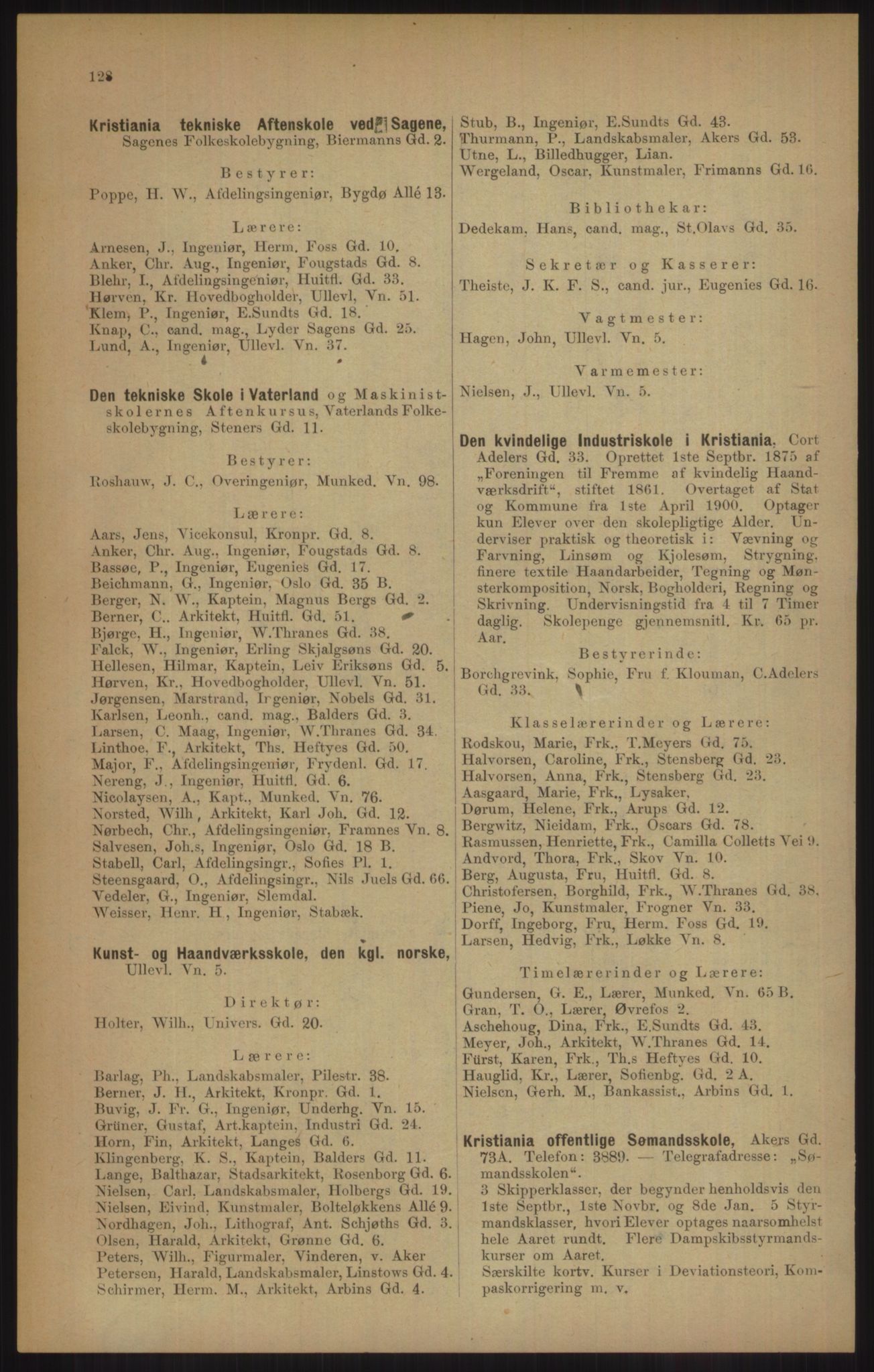 Kristiania/Oslo adressebok, PUBL/-, 1905, p. 128