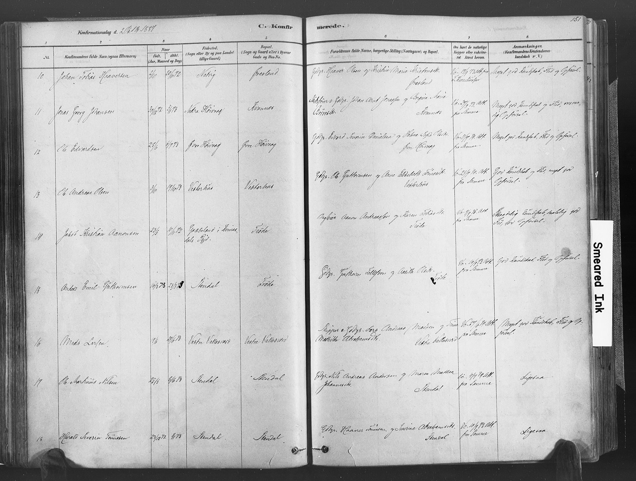 Høvåg sokneprestkontor, SAK/1111-0025/F/Fa/L0005: Parish register (official) no. A 5, 1878-1893, p. 151