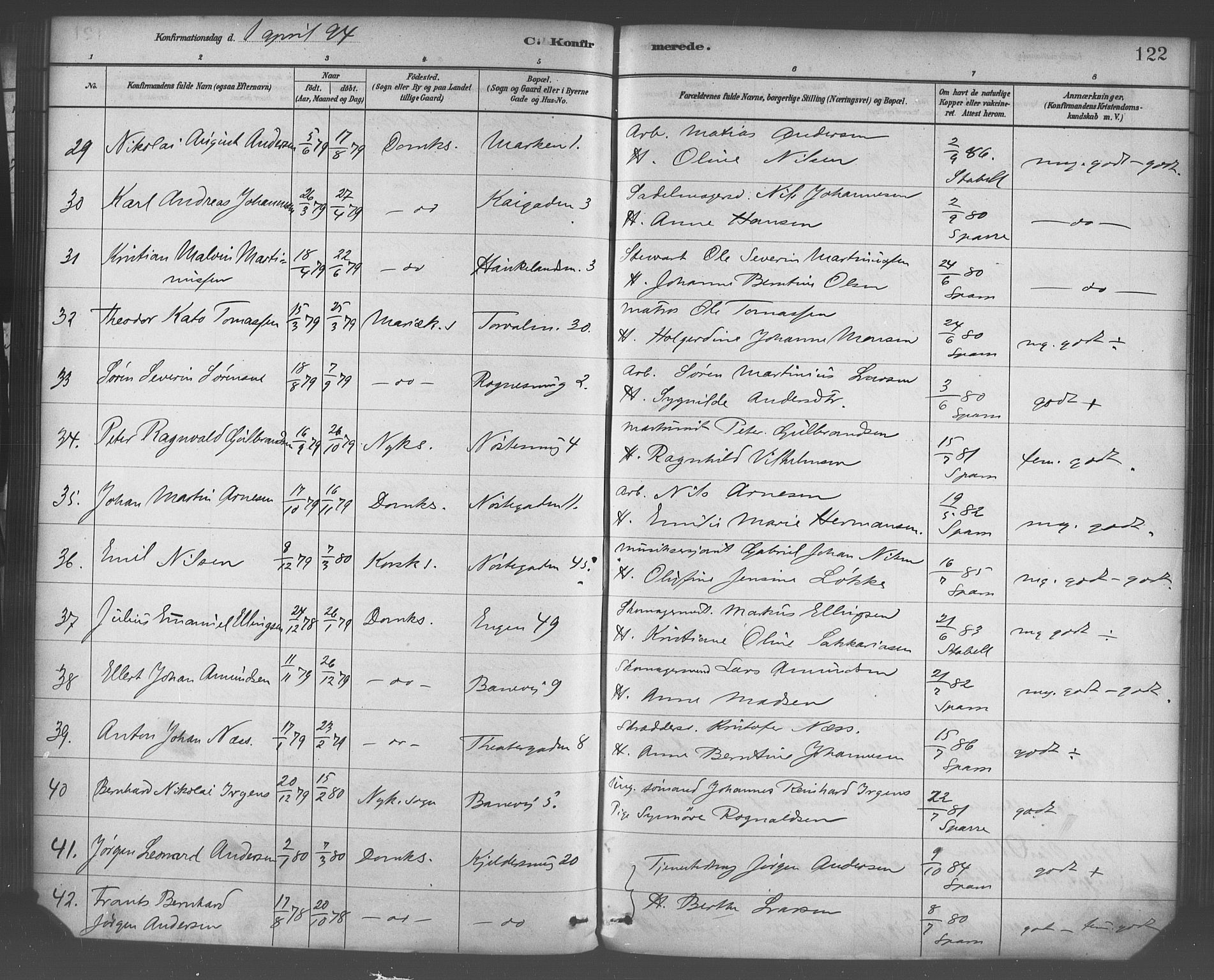 Domkirken sokneprestembete, AV/SAB-A-74801/H/Haa/L0030: Parish register (official) no. C 5, 1880-1898, p. 122