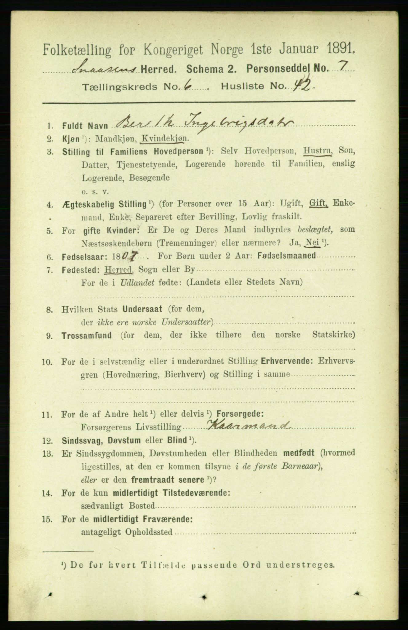 RA, 1891 census for 1736 Snåsa, 1891, p. 2129