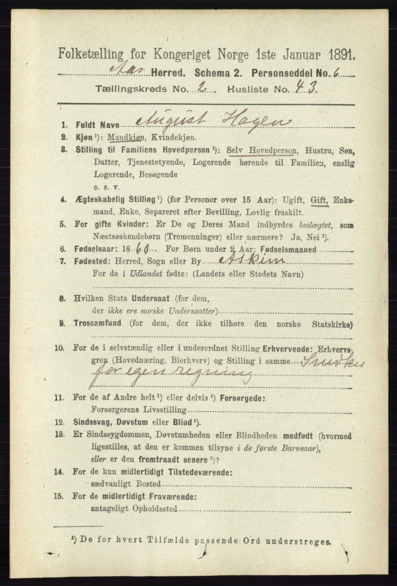 RA, 1891 census for 0214 Ås, 1891, p. 1808