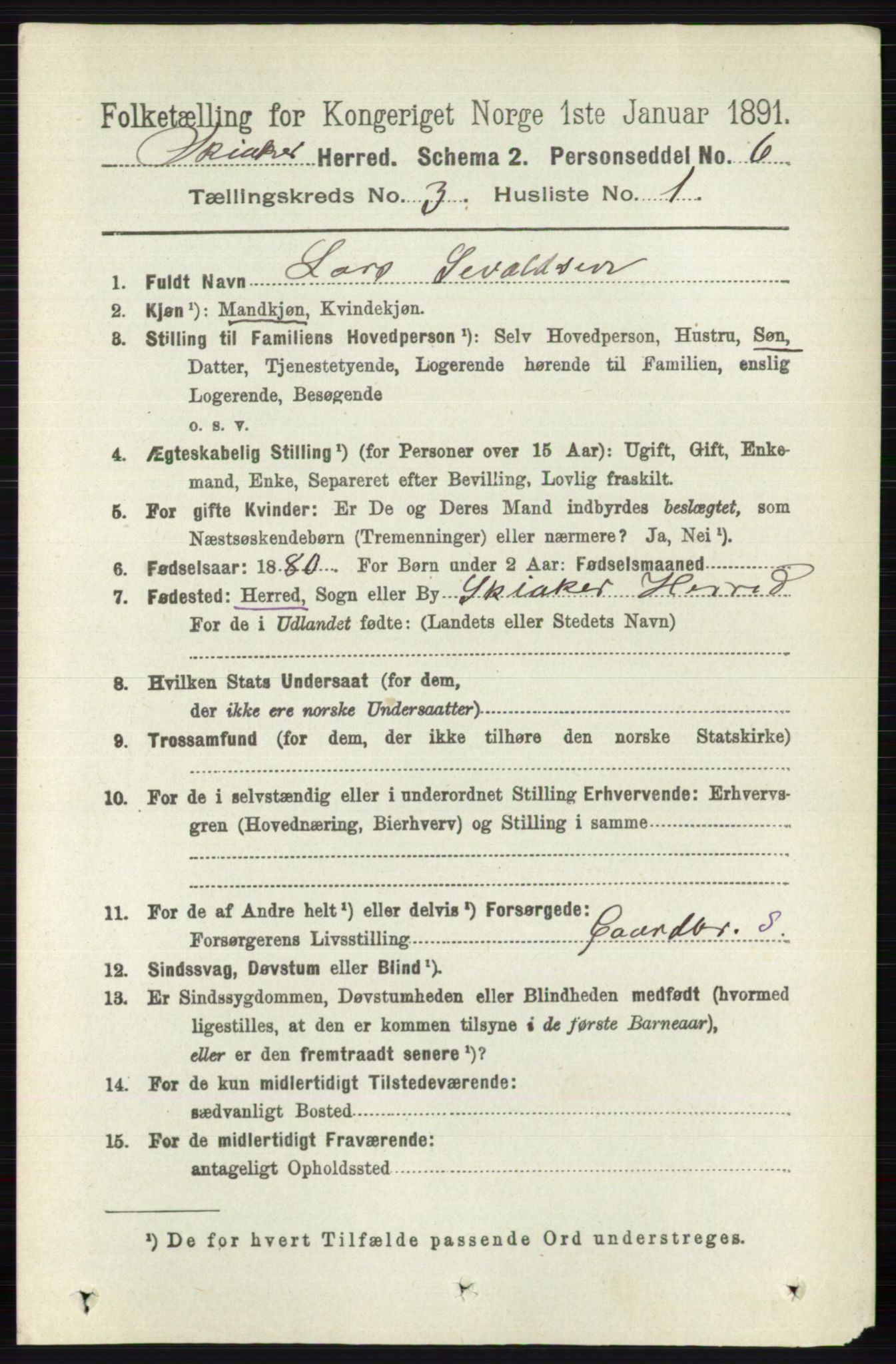 RA, 1891 census for 0513 Skjåk, 1891, p. 954