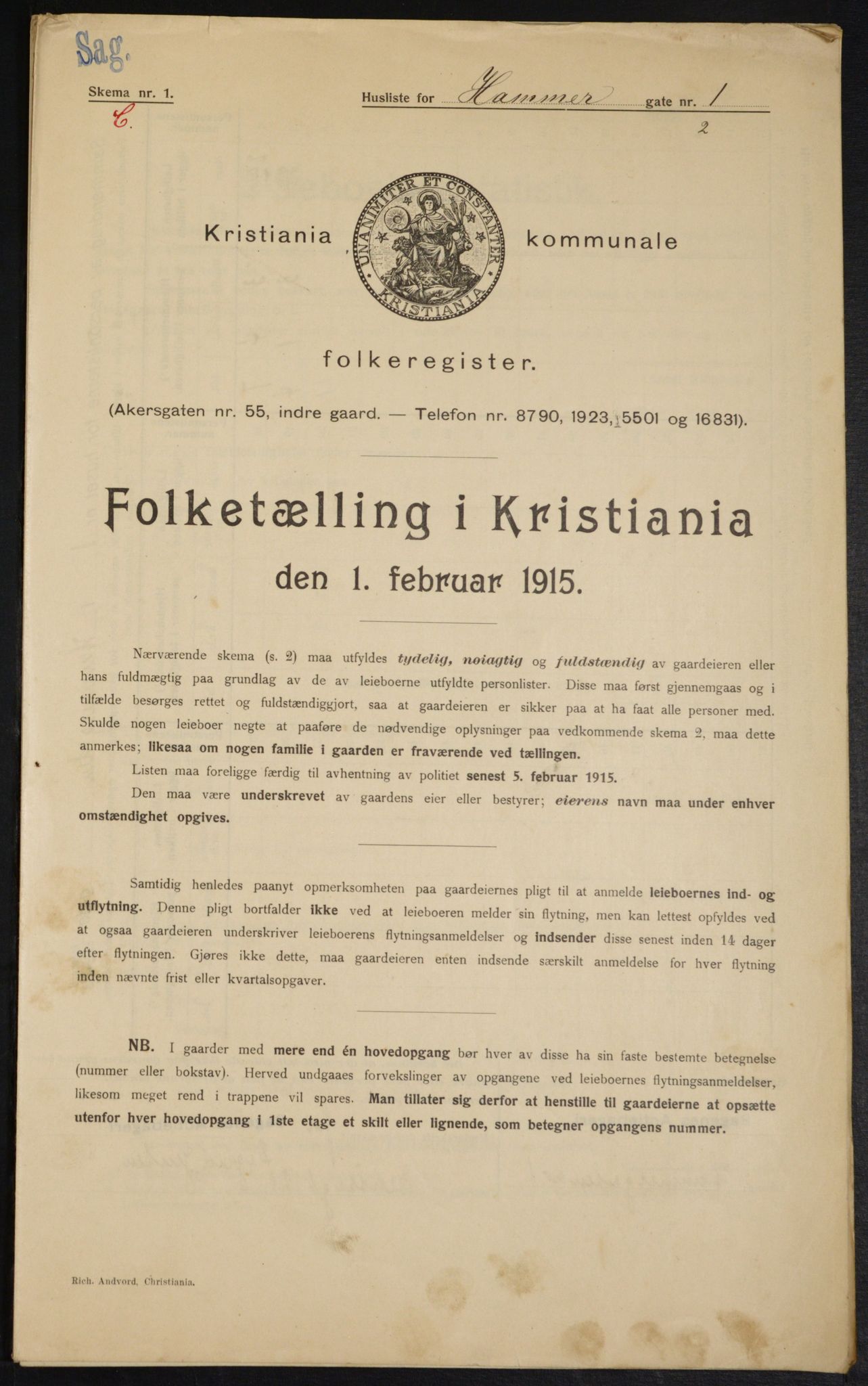 OBA, Municipal Census 1915 for Kristiania, 1915, p. 33948