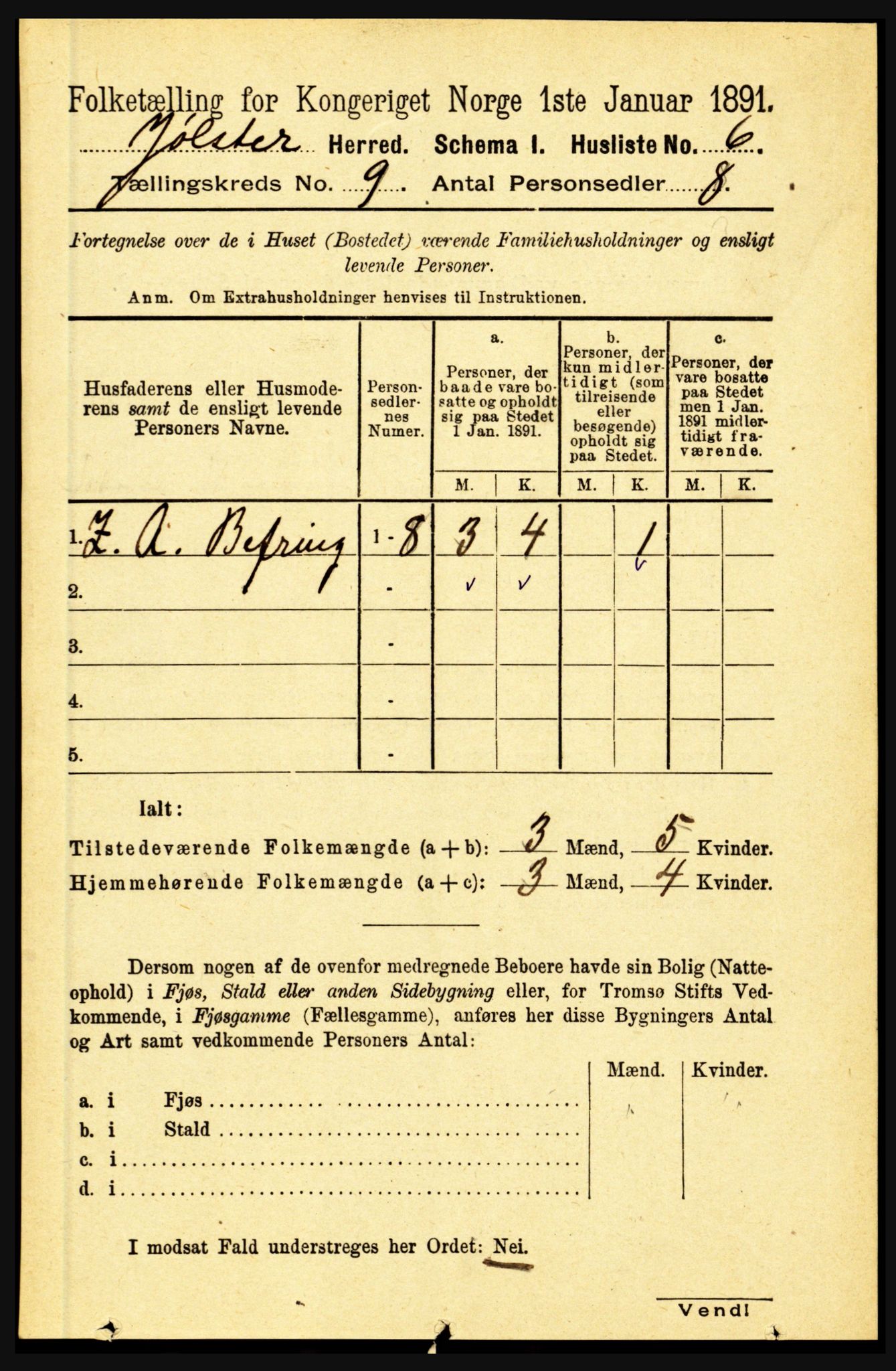 RA, 1891 census for 1431 Jølster, 1891, p. 3098