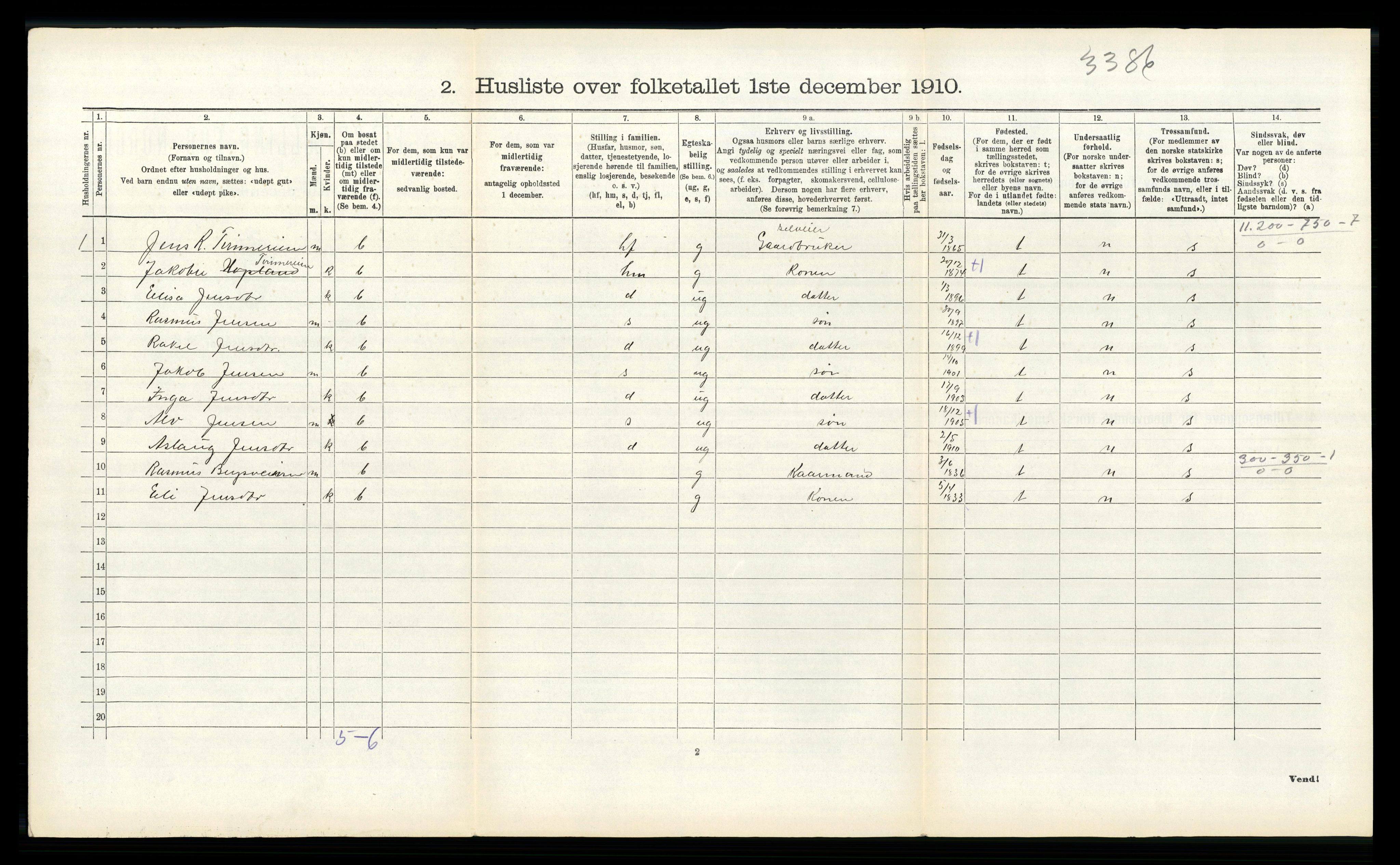 RA, 1910 census for Innvik, 1910, p. 107