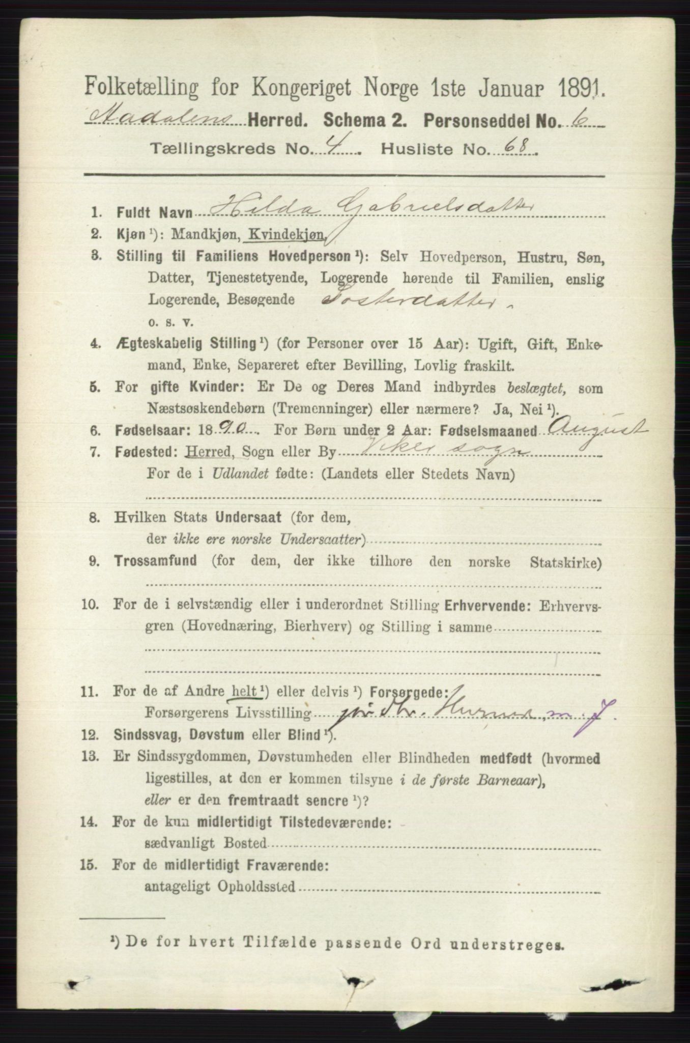 RA, 1891 census for 0614 Ådal, 1891, p. 1925