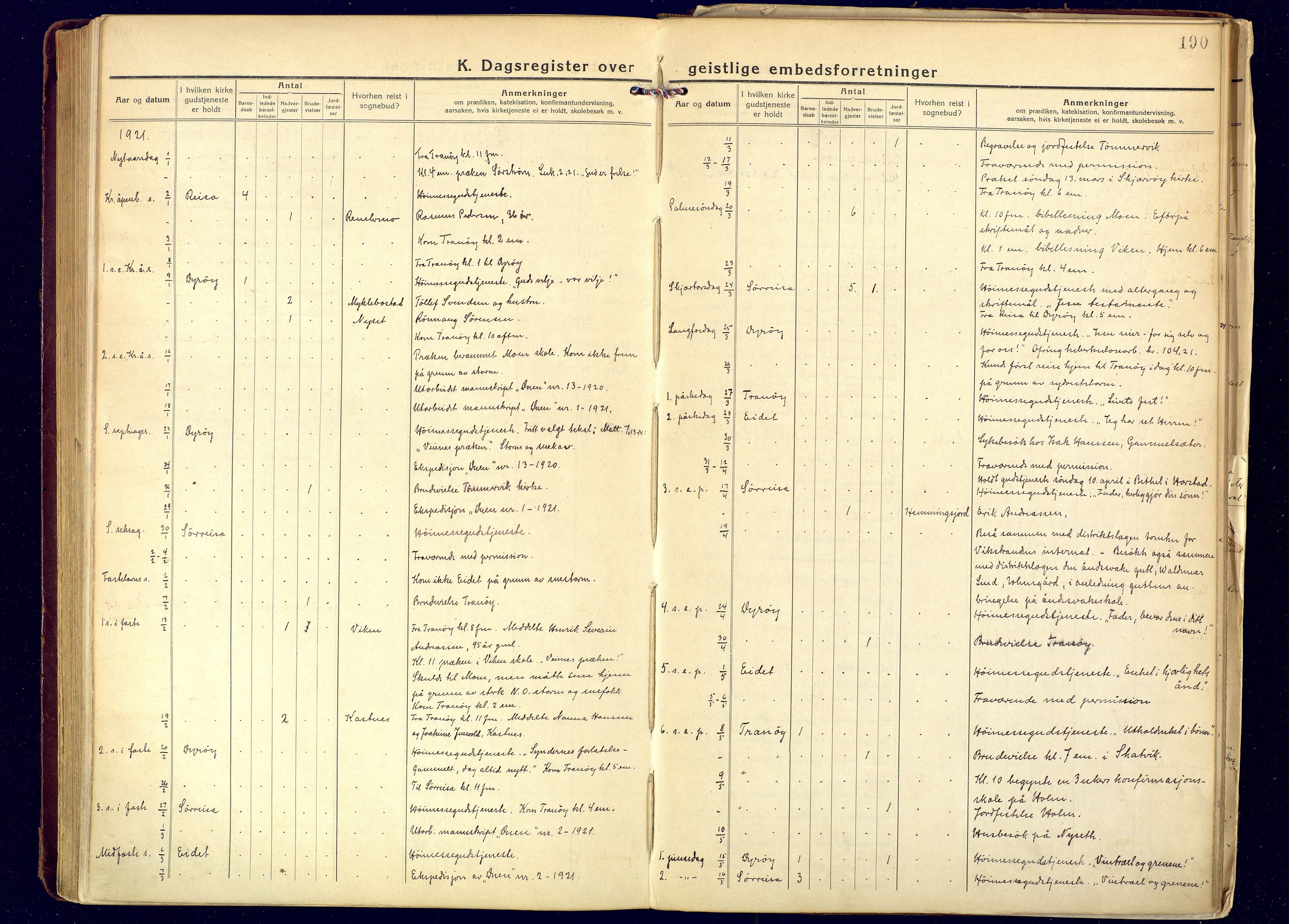 Tranøy sokneprestkontor, AV/SATØ-S-1313/I/Ia/Iaa/L0016kirke: Parish register (official) no. 16, 1919-1932, p. 190
