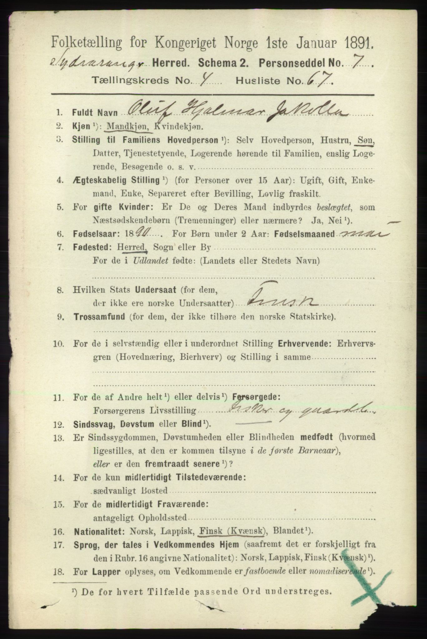 RA, 1891 census for 2030 Sør-Varanger, 1891, p. 1517