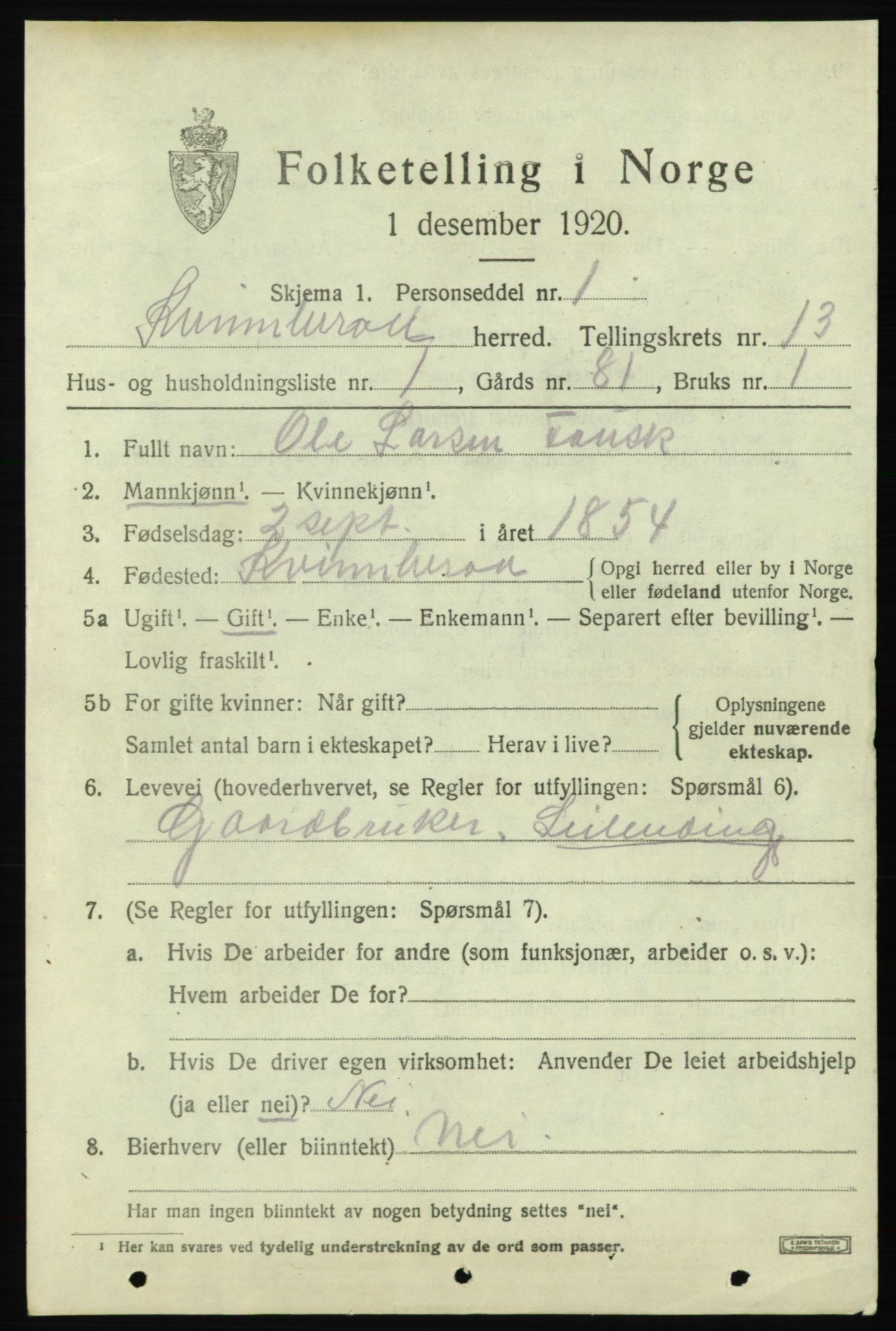 SAB, 1920 census for Kvinnherad, 1920, p. 7624