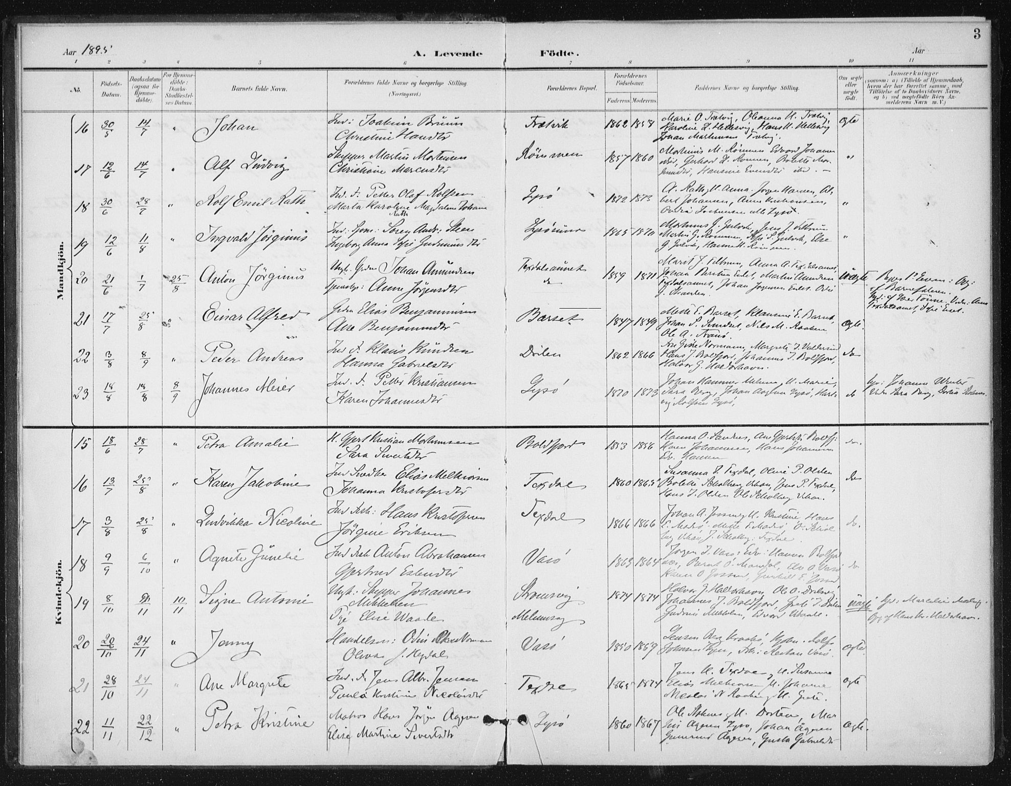 Ministerialprotokoller, klokkerbøker og fødselsregistre - Sør-Trøndelag, SAT/A-1456/654/L0664: Parish register (official) no. 654A02, 1895-1907, p. 3