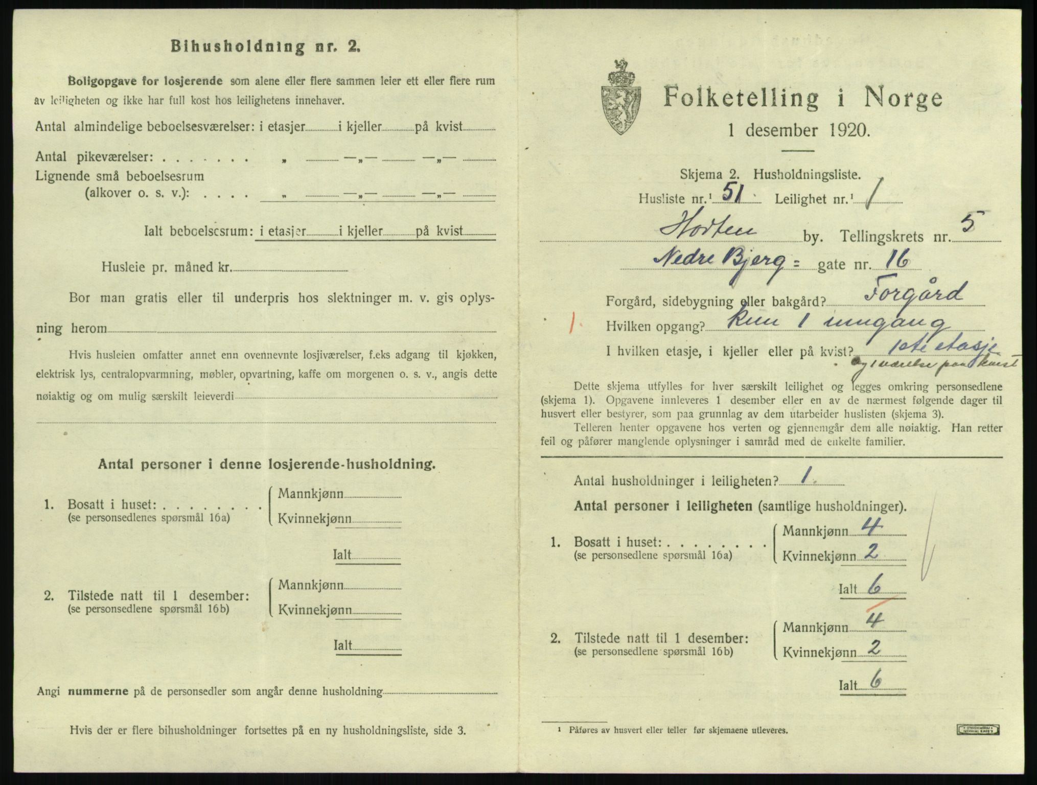 SAKO, 1920 census for Horten, 1920, p. 5855