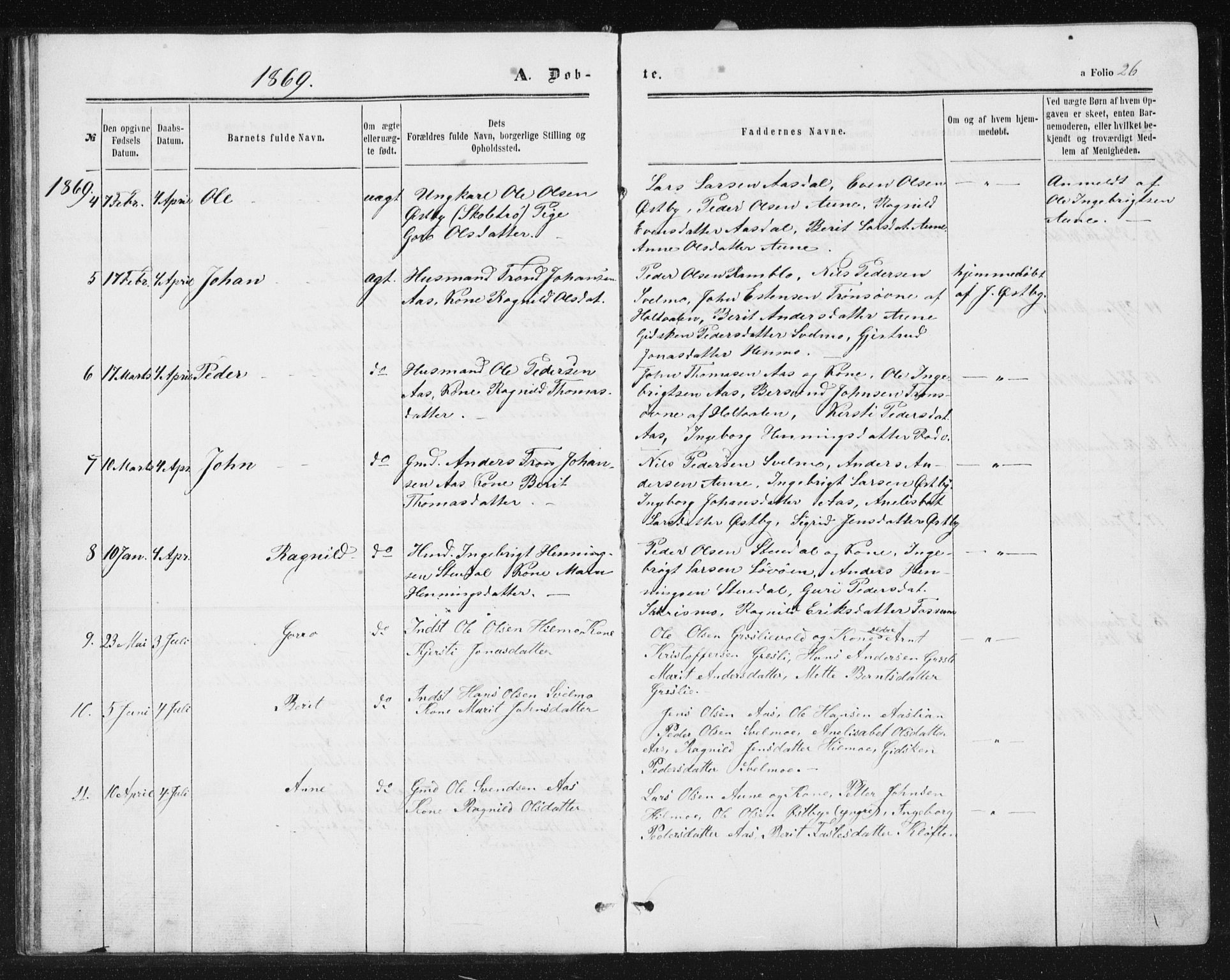 Ministerialprotokoller, klokkerbøker og fødselsregistre - Sør-Trøndelag, SAT/A-1456/698/L1166: Parish register (copy) no. 698C03, 1861-1887, p. 26