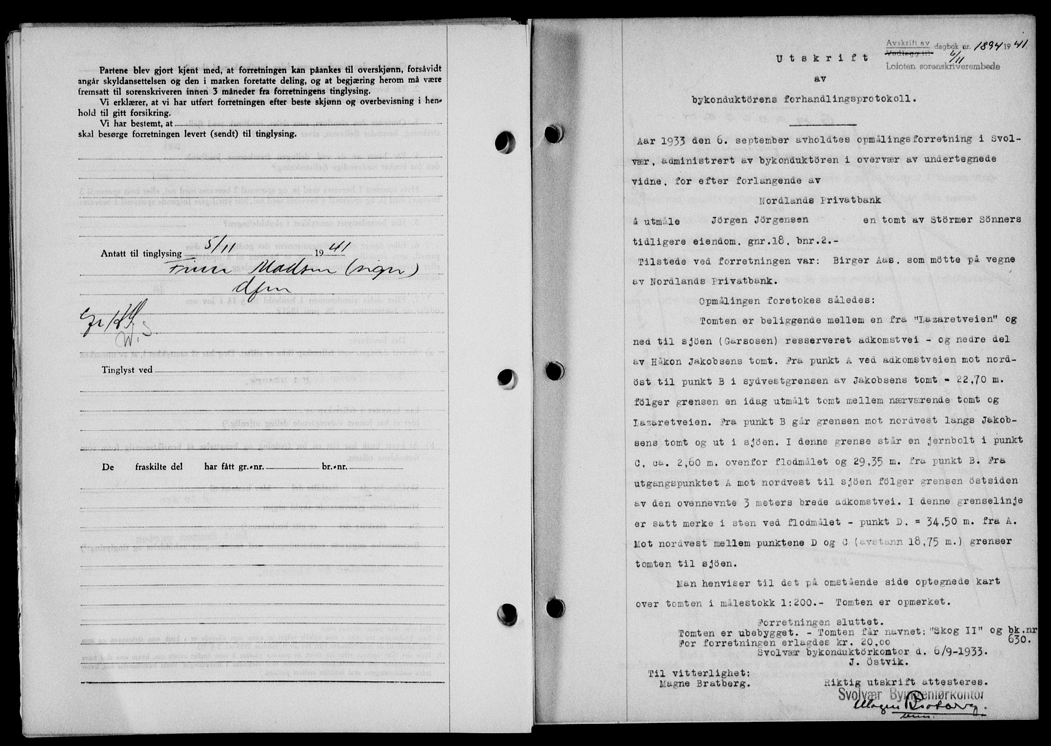 Lofoten sorenskriveri, SAT/A-0017/1/2/2C/L0009a: Mortgage book no. 9a, 1941-1942, Diary no: : 1894/1941