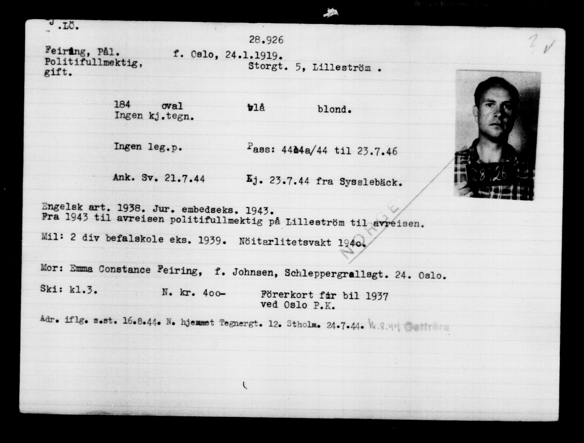 Utenriksstasjonene, Legasjonen i Stockholm, Flyktningkontoret, AV/RA-S-6753/V/Va/L0012: Kjesäterkartoteket, flyktninger med registreringsnr. 28300-31566, 1940-1945, p. 675