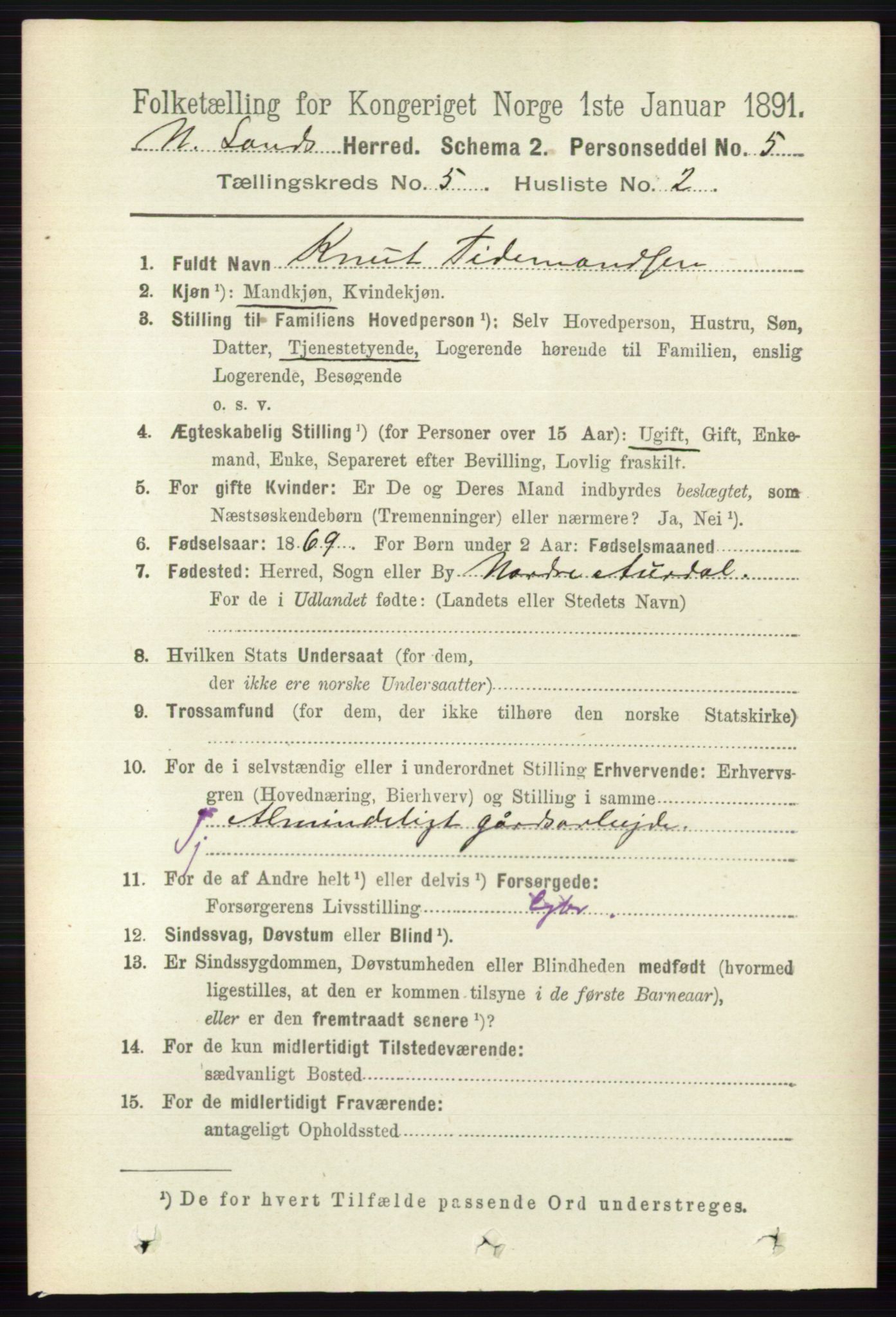 RA, 1891 census for 0538 Nordre Land, 1891, p. 1560