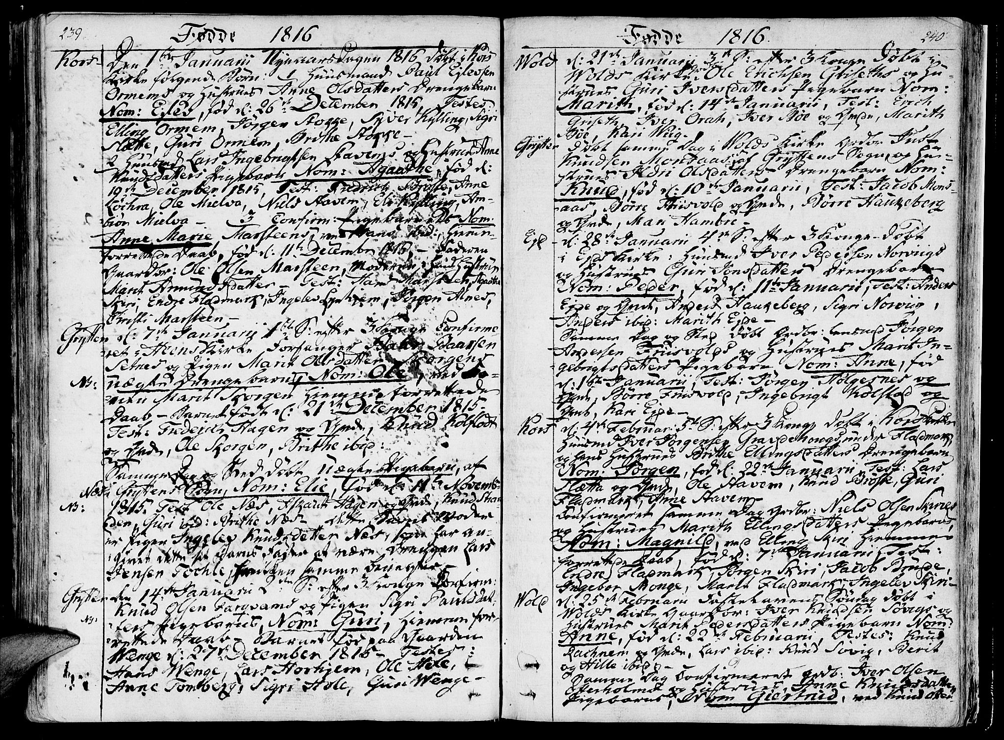 Ministerialprotokoller, klokkerbøker og fødselsregistre - Møre og Romsdal, SAT/A-1454/544/L0570: Parish register (official) no. 544A03, 1807-1817, p. 239-240