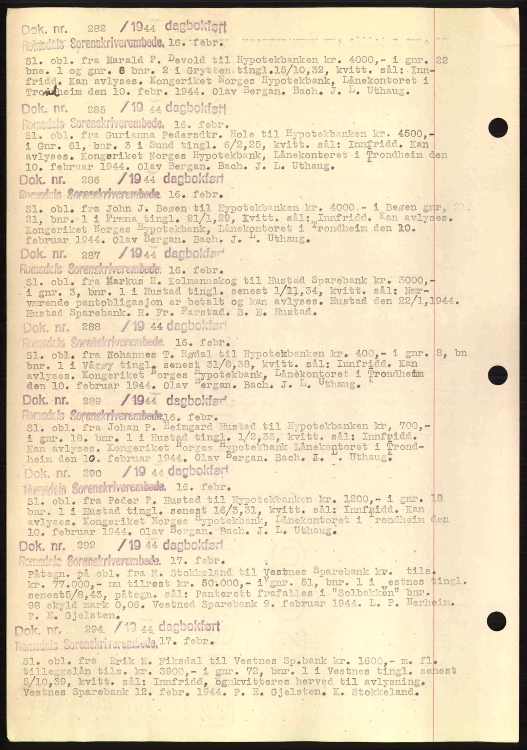 Romsdal sorenskriveri, AV/SAT-A-4149/1/2/2C: Mortgage book no. C1a, 1936-1945, Diary no: : 282/1944