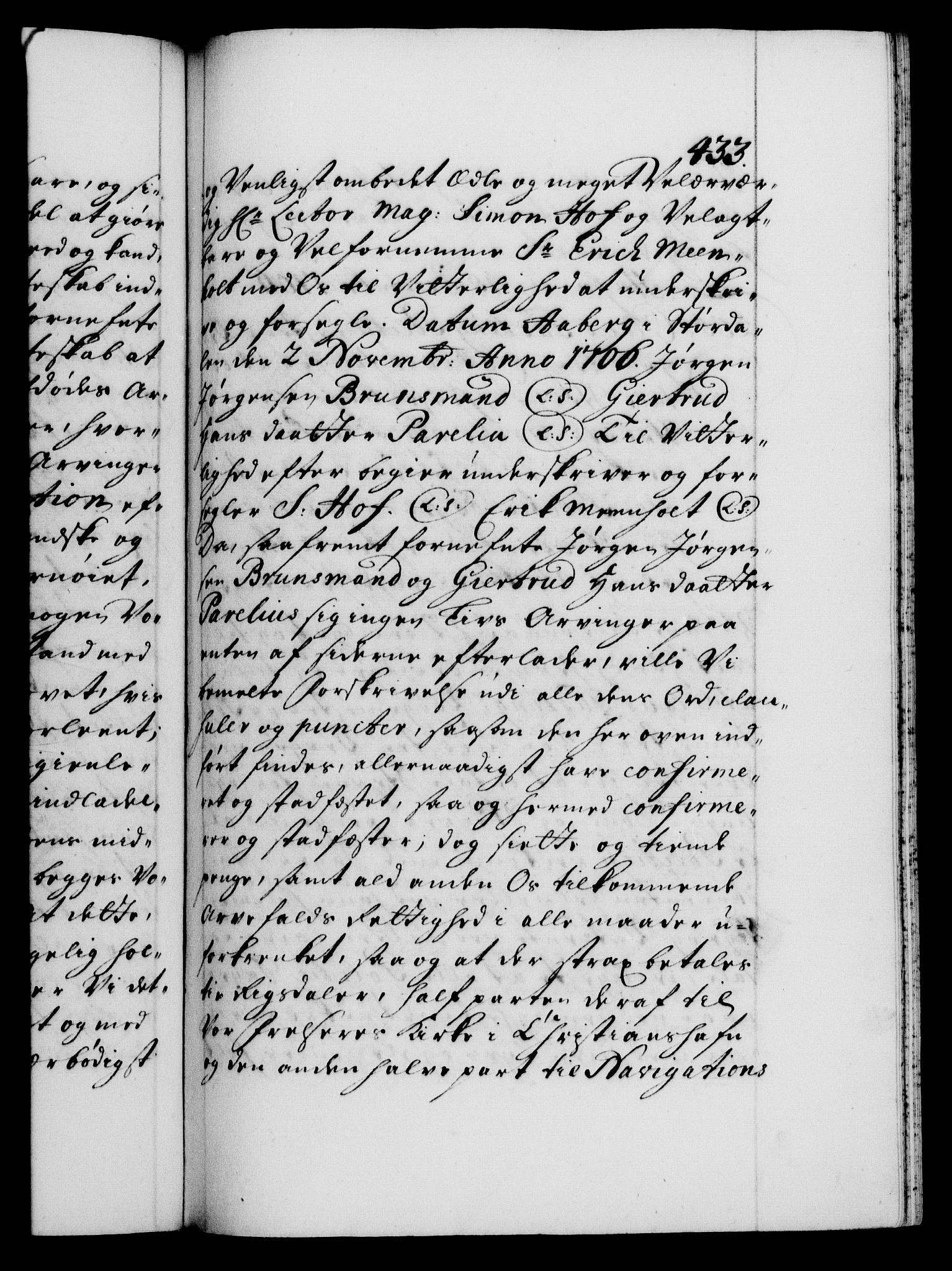 Danske Kanselli 1572-1799, AV/RA-EA-3023/F/Fc/Fca/Fcaa/L0019: Norske registre, 1704-1707, p. 433a