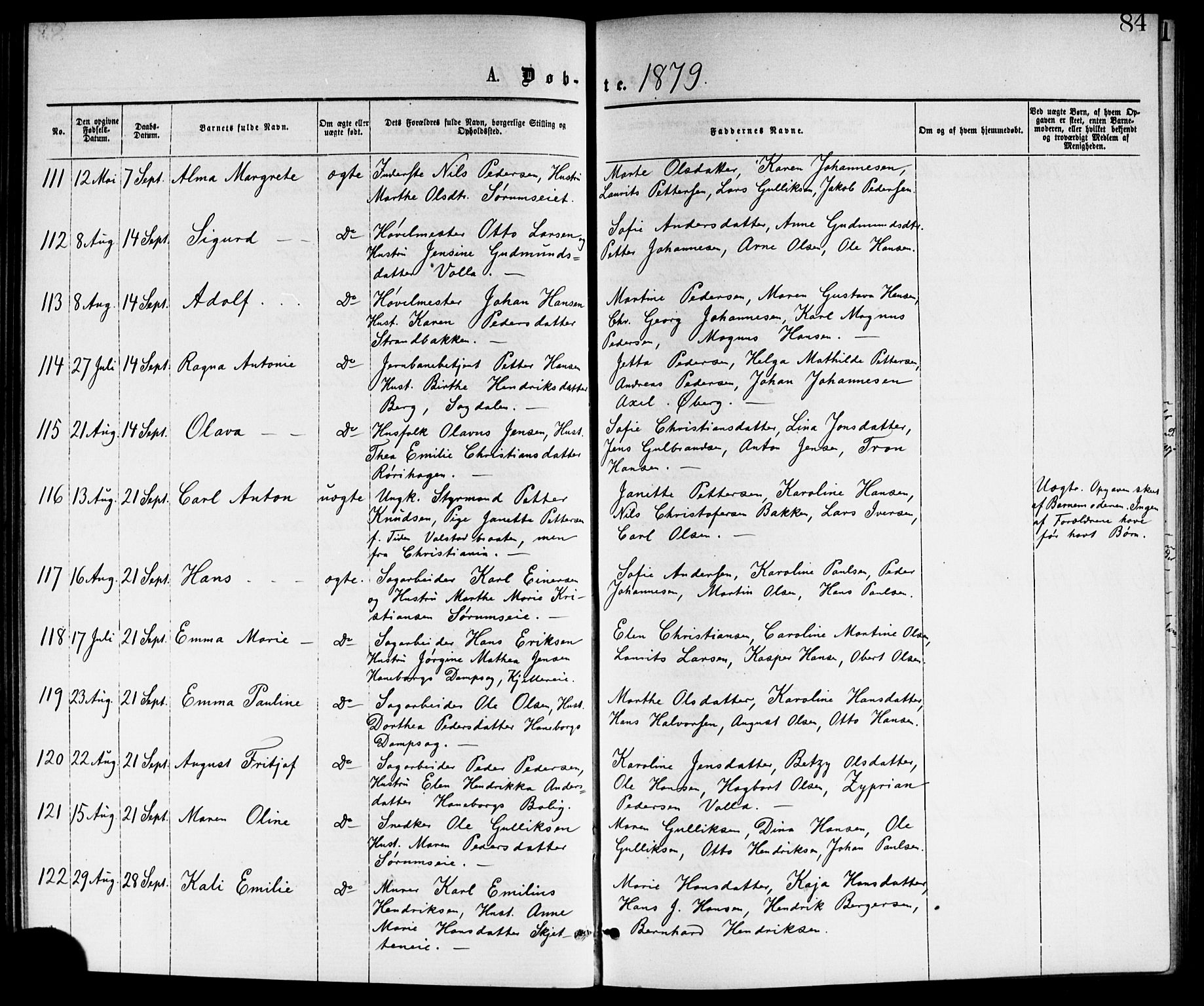 Skedsmo prestekontor Kirkebøker, SAO/A-10033a/G/Ga/L0003: Parish register (copy) no. I 3, 1873-1882, p. 84