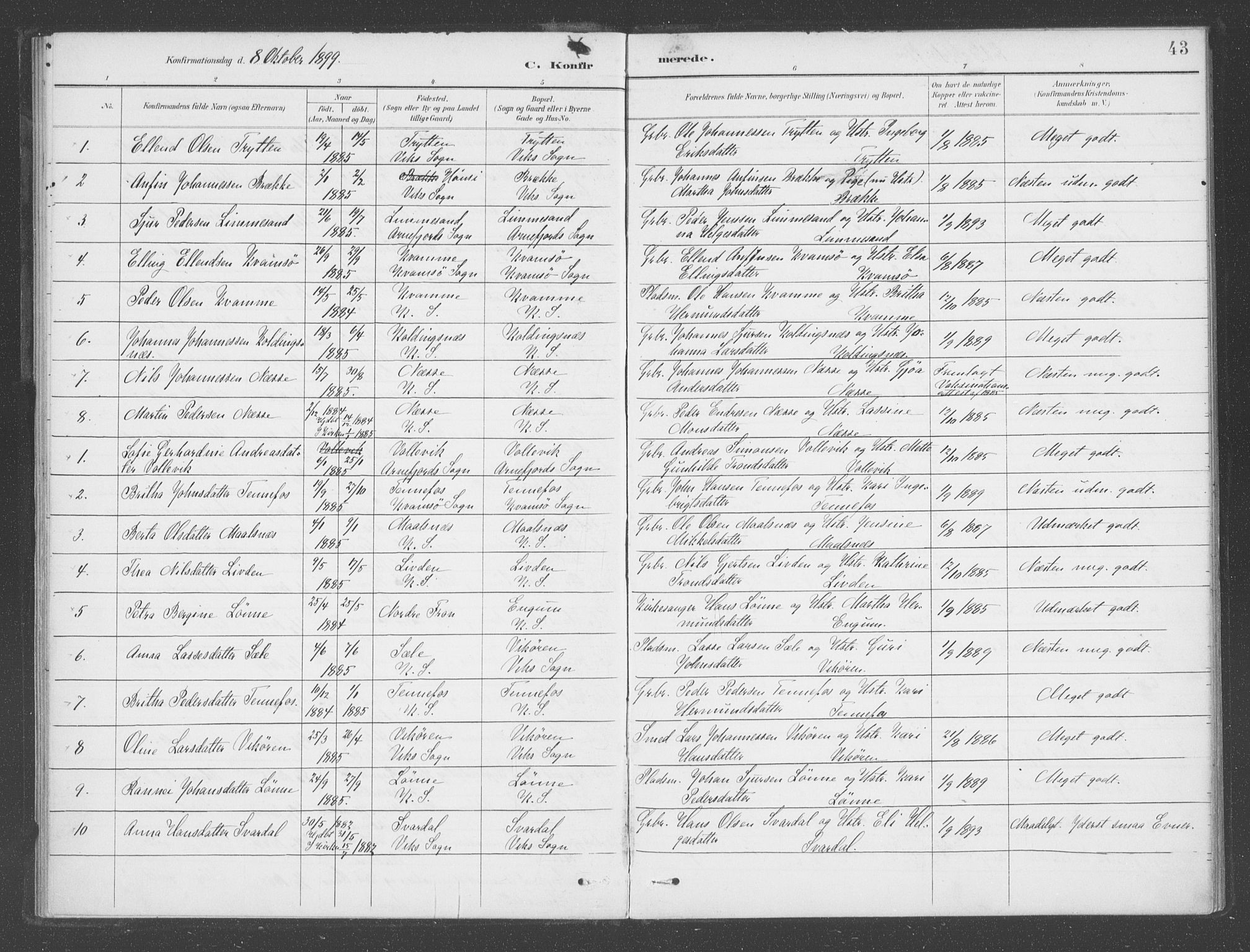 Vik sokneprestembete, AV/SAB-A-81501/H/Haa/Haad/L0002: Parish register (official) no. D  2, 1891-1907, p. 43