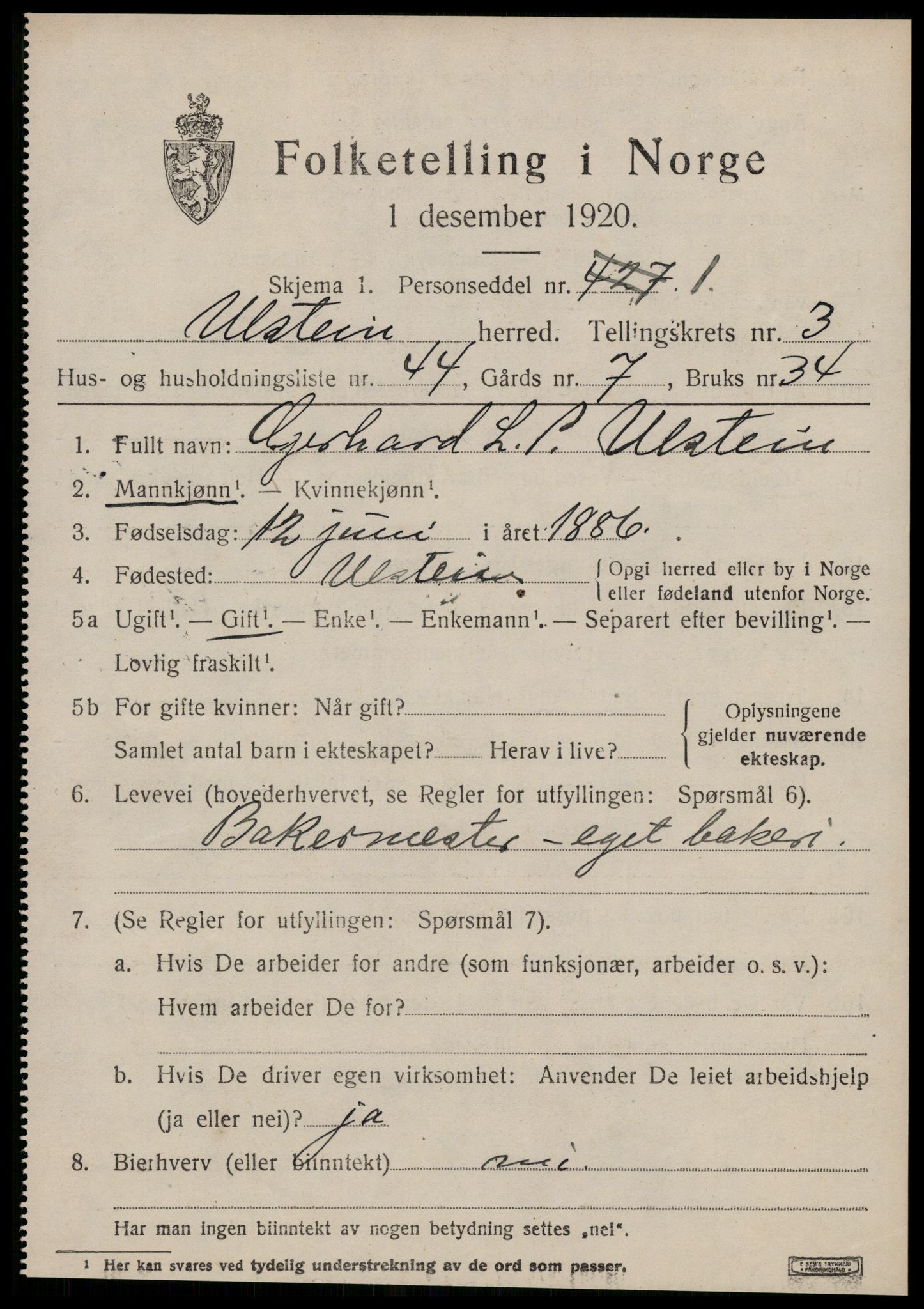 SAT, 1920 census for Ulstein, 1920, p. 2472