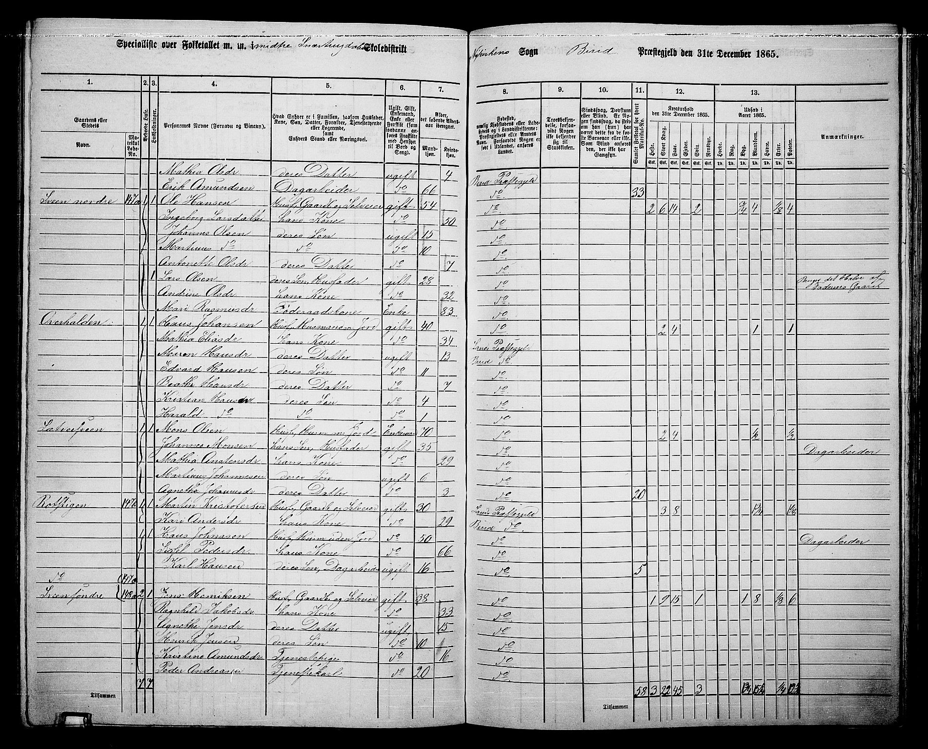 RA, 1865 census for Biri, 1865, p. 143