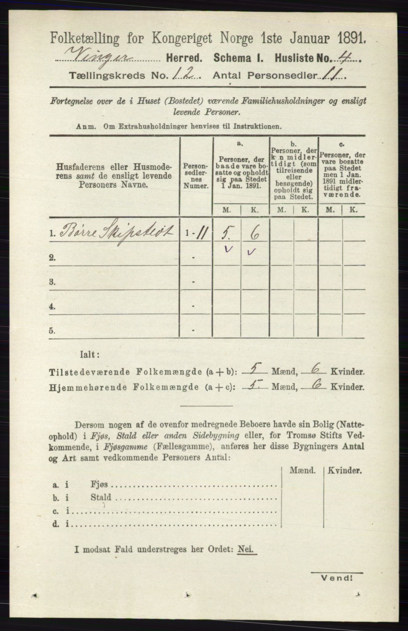 RA, 1891 census for 0421 Vinger, 1891, p. 5734