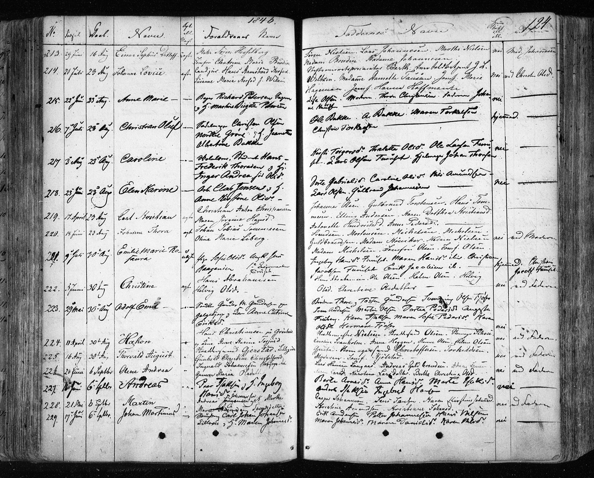 Aker prestekontor kirkebøker, SAO/A-10861/F/L0019: Parish register (official) no. 19, 1842-1852, p. 124