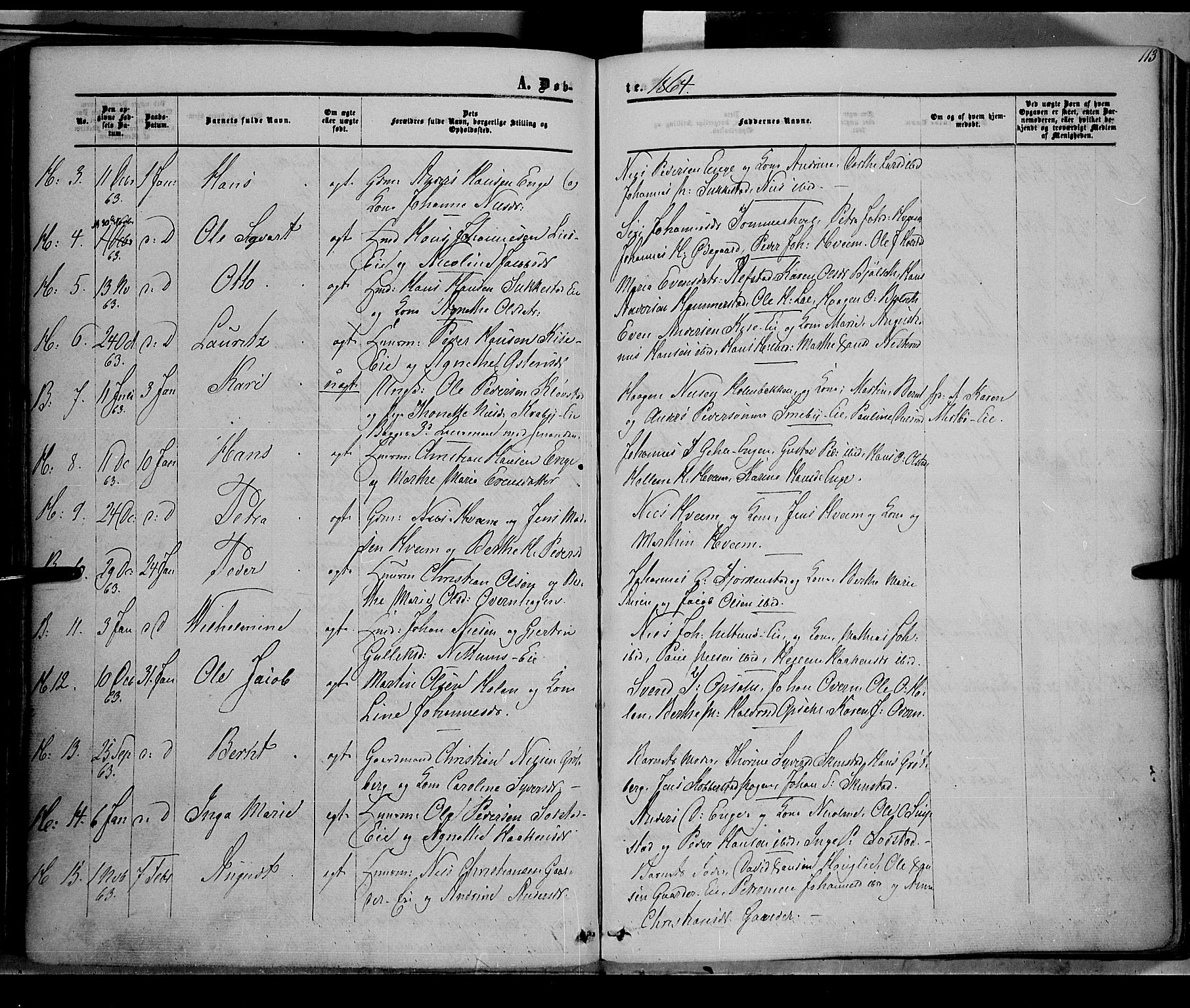 Østre Toten prestekontor, SAH/PREST-104/H/Ha/Haa/L0004: Parish register (official) no. 4, 1857-1865, p. 113