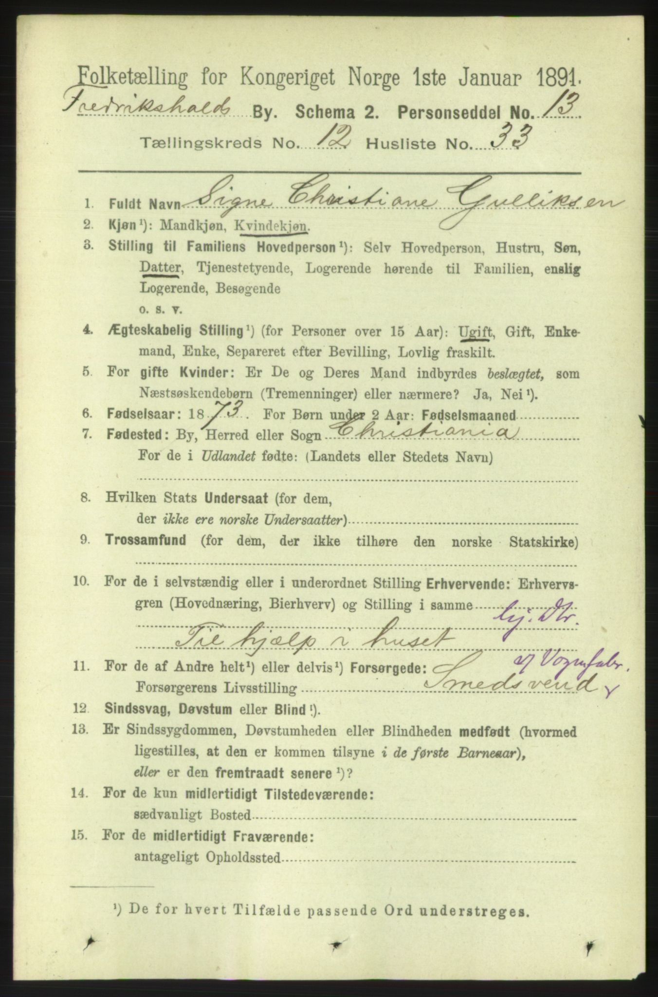 RA, 1891 census for 0101 Fredrikshald, 1891, p. 8714