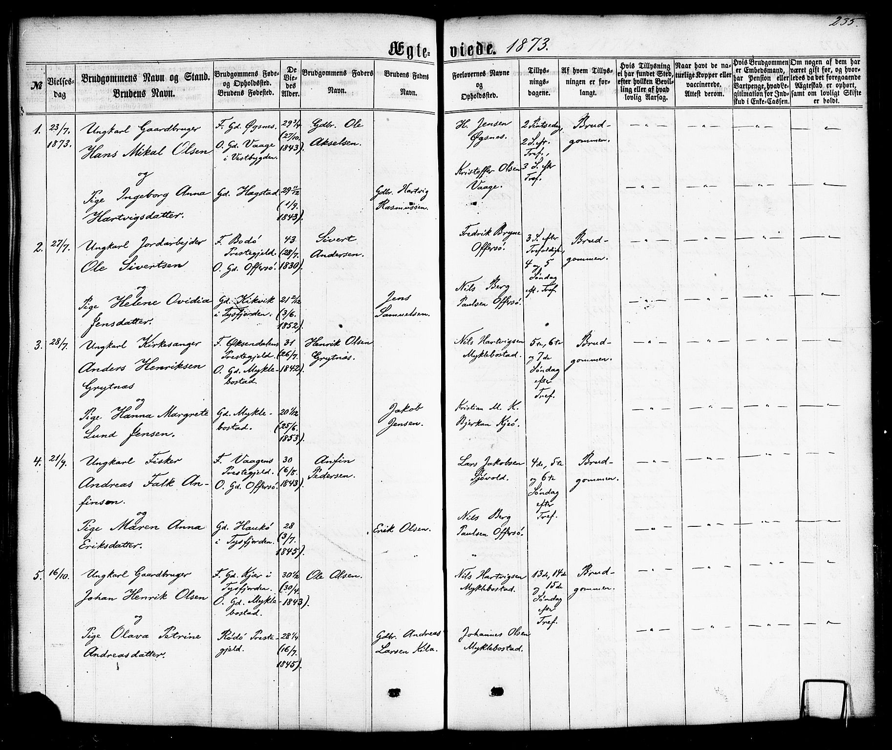 Ministerialprotokoller, klokkerbøker og fødselsregistre - Nordland, AV/SAT-A-1459/872/L1034: Parish register (official) no. 872A09, 1864-1884, p. 235