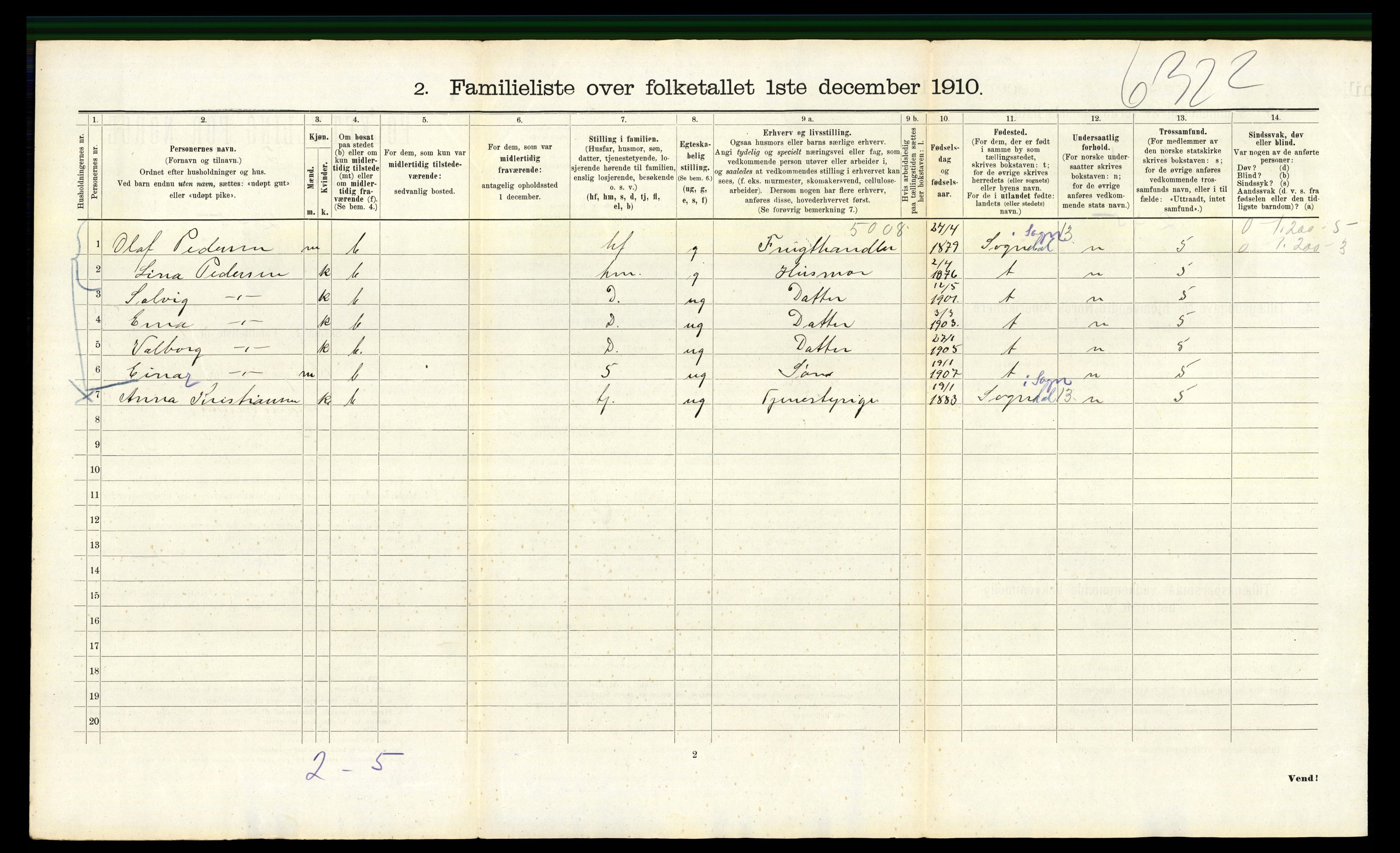 RA, 1910 census for Bergen, 1910, p. 7398