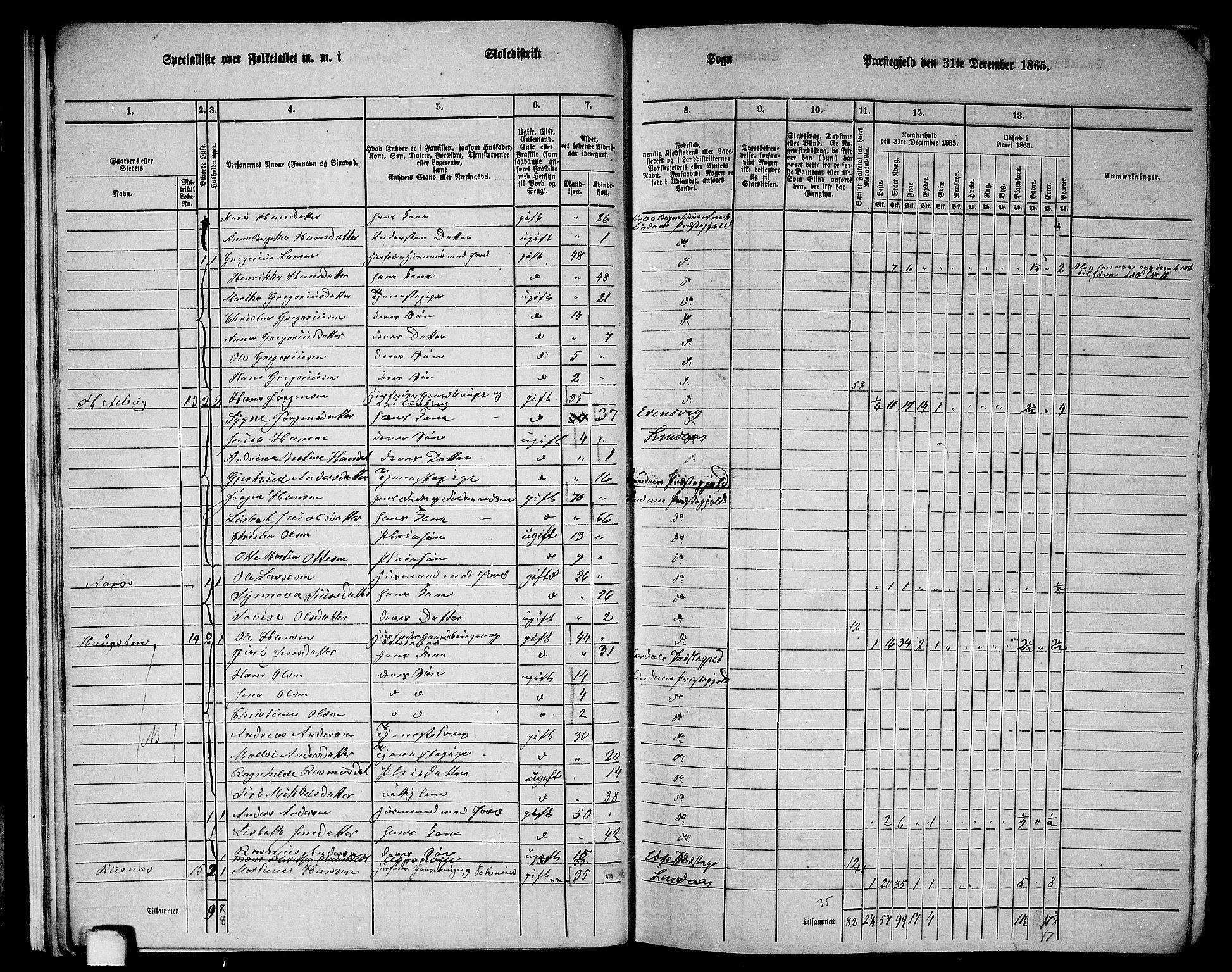 RA, 1865 census for Lindås, 1865, p. 20