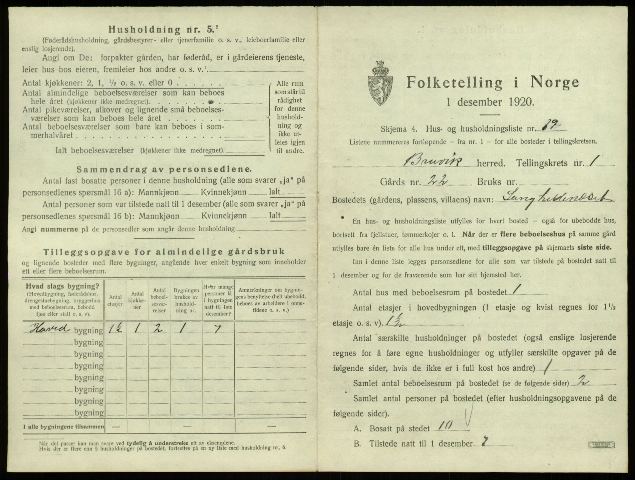 SAB, 1920 census for Bruvik, 1920, p. 91