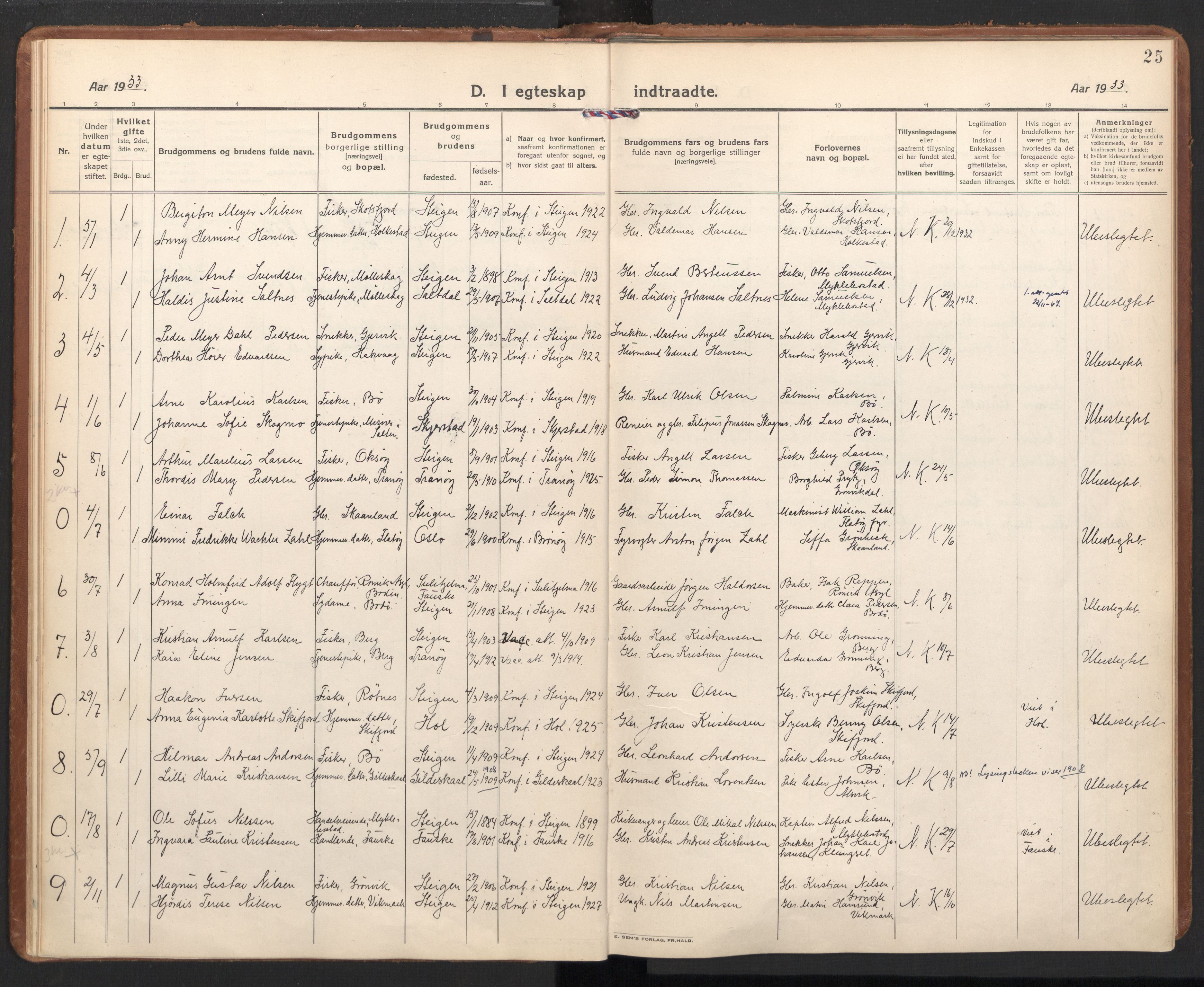 Ministerialprotokoller, klokkerbøker og fødselsregistre - Nordland, SAT/A-1459/855/L0809: Parish register (official) no. 855A18, 1921-1939, p. 25