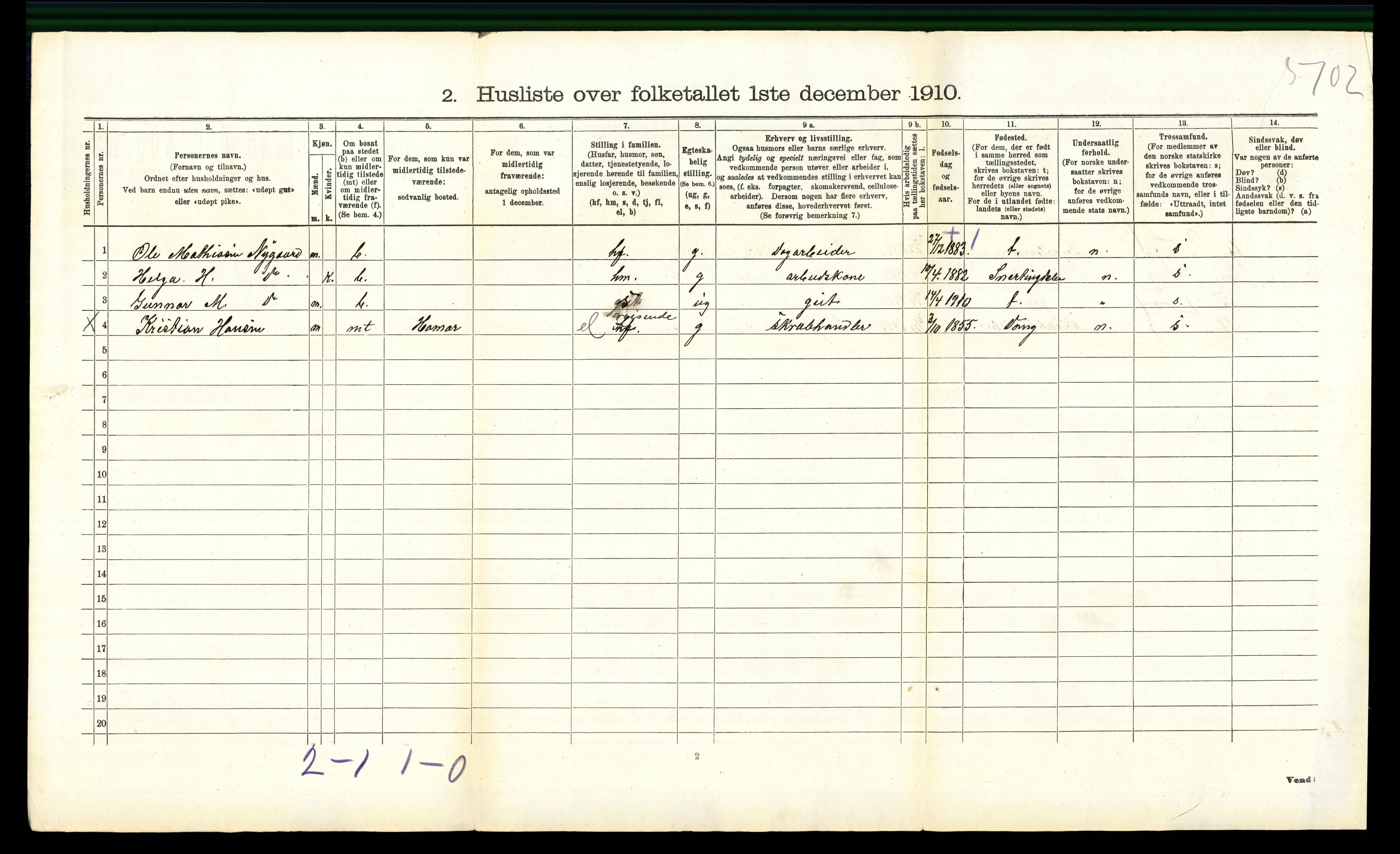 RA, 1910 census for Biri, 1910, p. 262