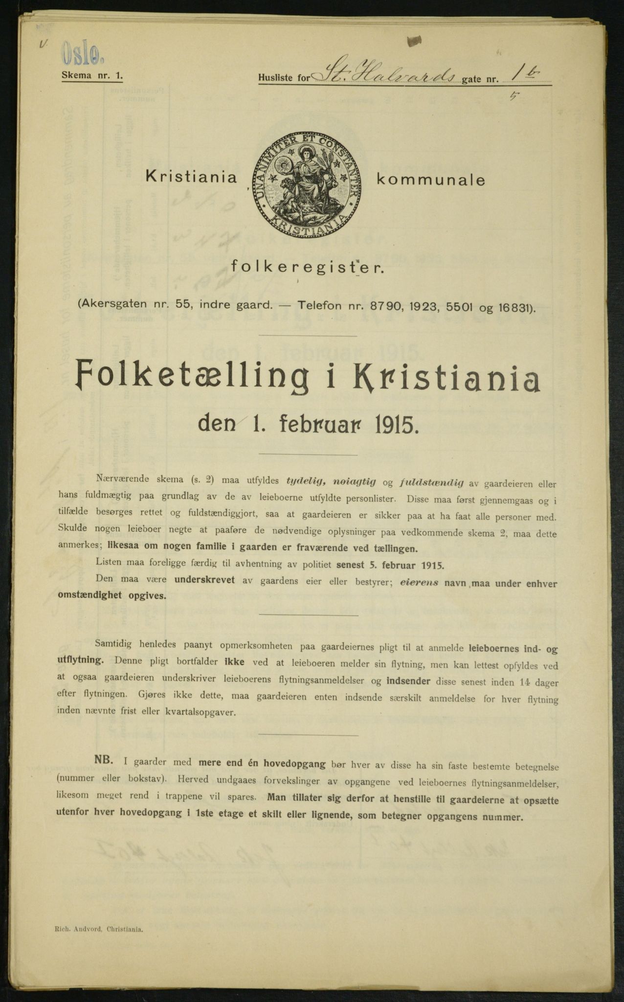 OBA, Municipal Census 1915 for Kristiania, 1915, p. 87055