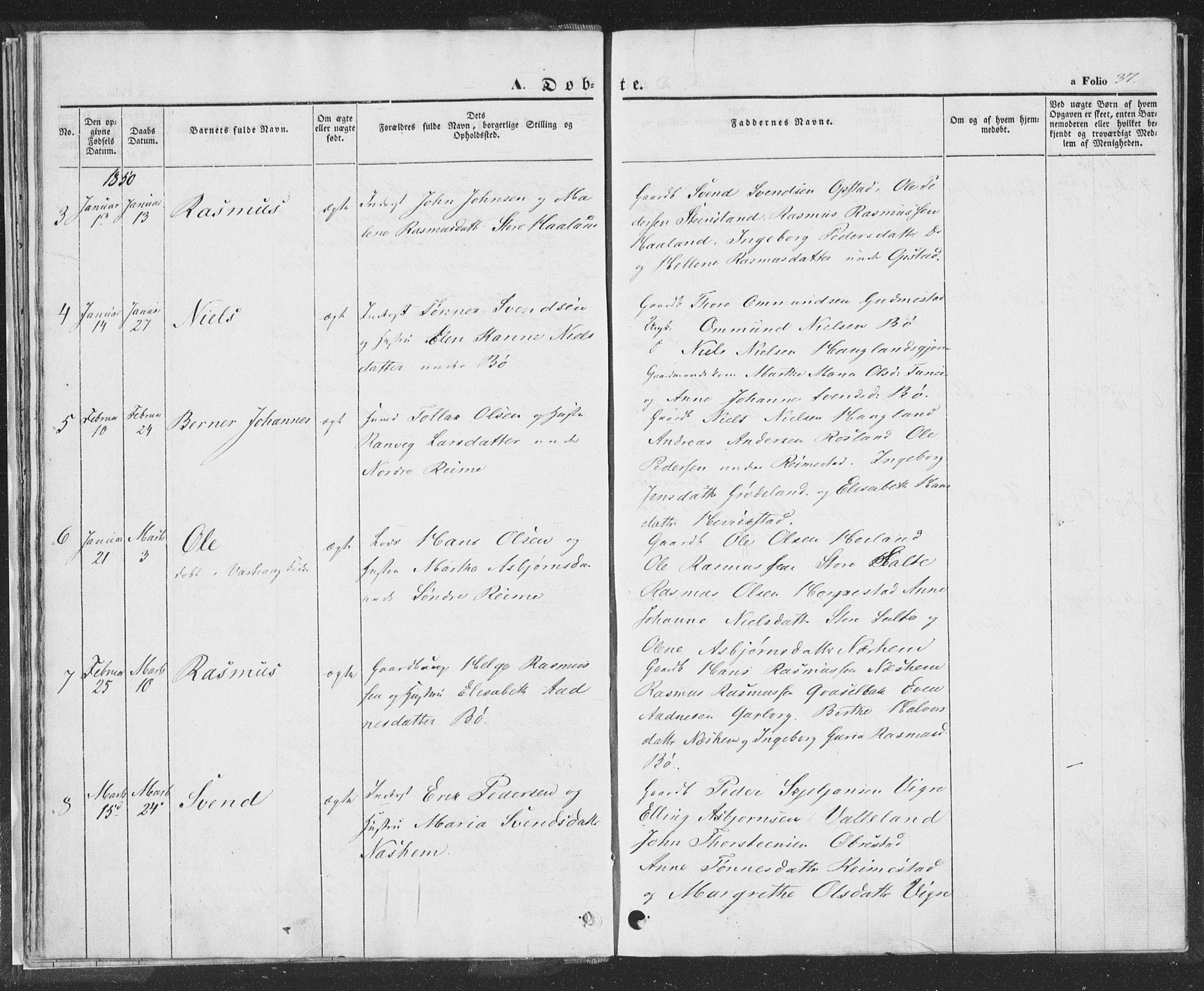 Hå sokneprestkontor, AV/SAST-A-101801/001/30BA/L0006: Parish register (official) no. A 5, 1842-1853, p. 37