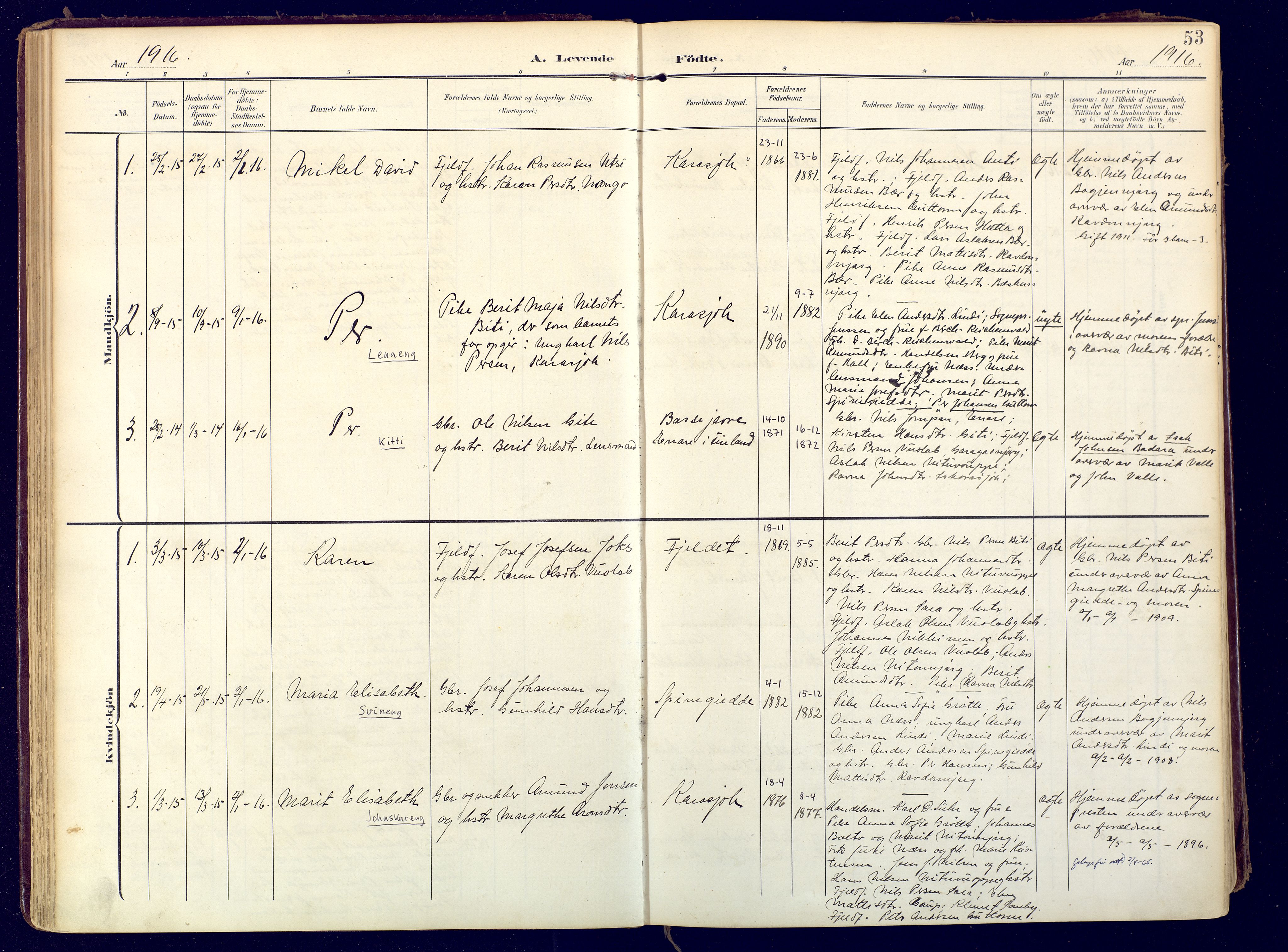 Karasjok sokneprestkontor, AV/SATØ-S-1352/H/Ha: Parish register (official) no. 3, 1907-1926, p. 53