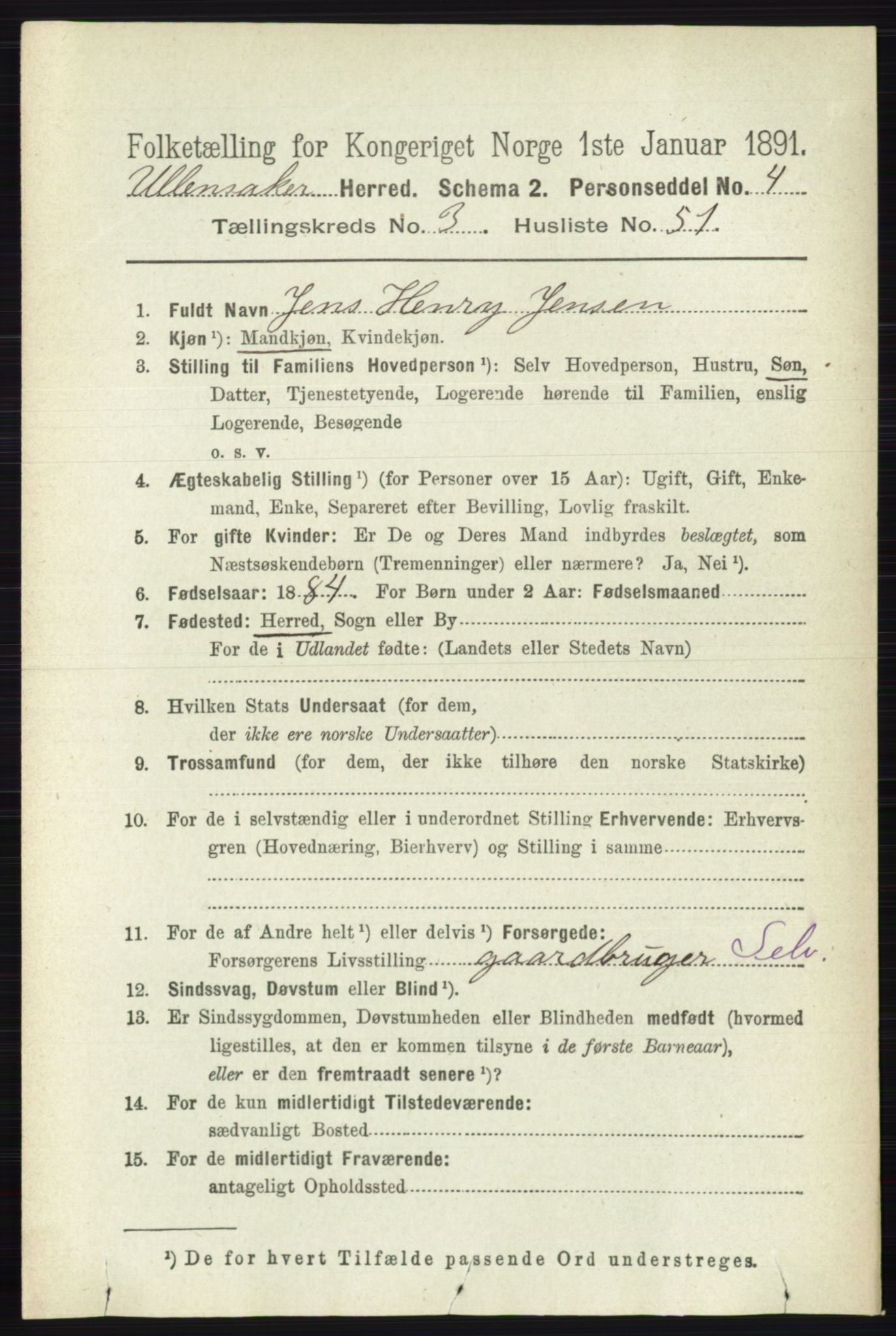 RA, 1891 census for 0235 Ullensaker, 1891, p. 1412