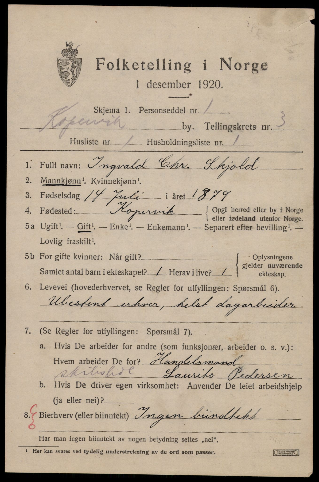 SAST, 1920 census for Kopervik, 1920, p. 4096