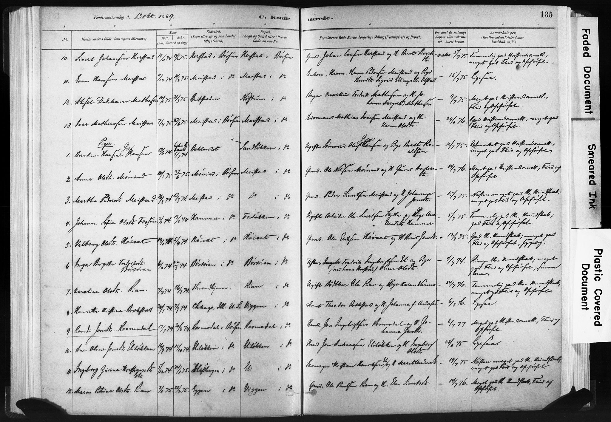 Ministerialprotokoller, klokkerbøker og fødselsregistre - Sør-Trøndelag, SAT/A-1456/665/L0773: Parish register (official) no. 665A08, 1879-1905, p. 135